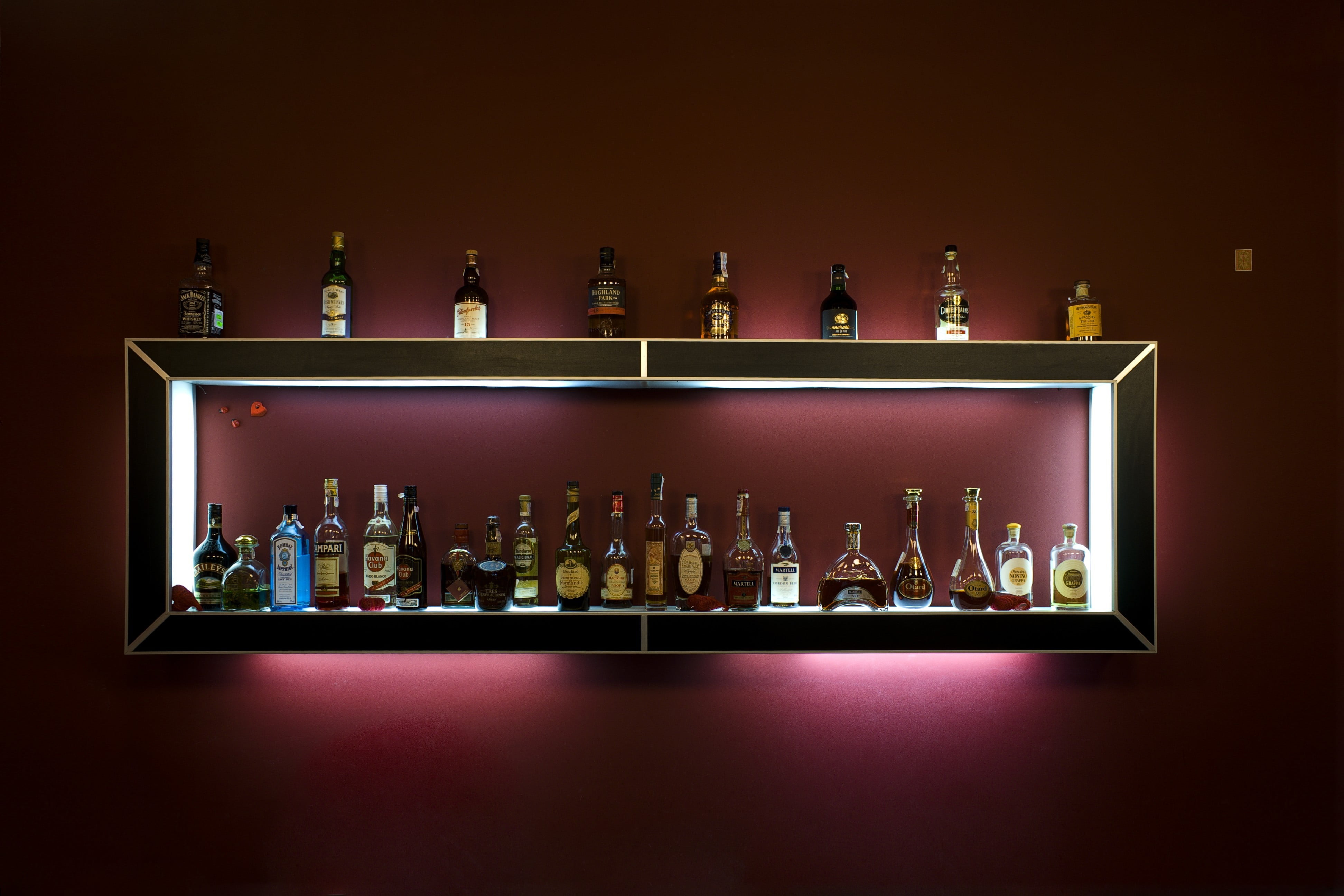 choice, variation, bottles, still life, colored background, shelf, beauty product, black, ornate, large group of objects, audio, close-up, wall - building feature, HD Wallpaper
