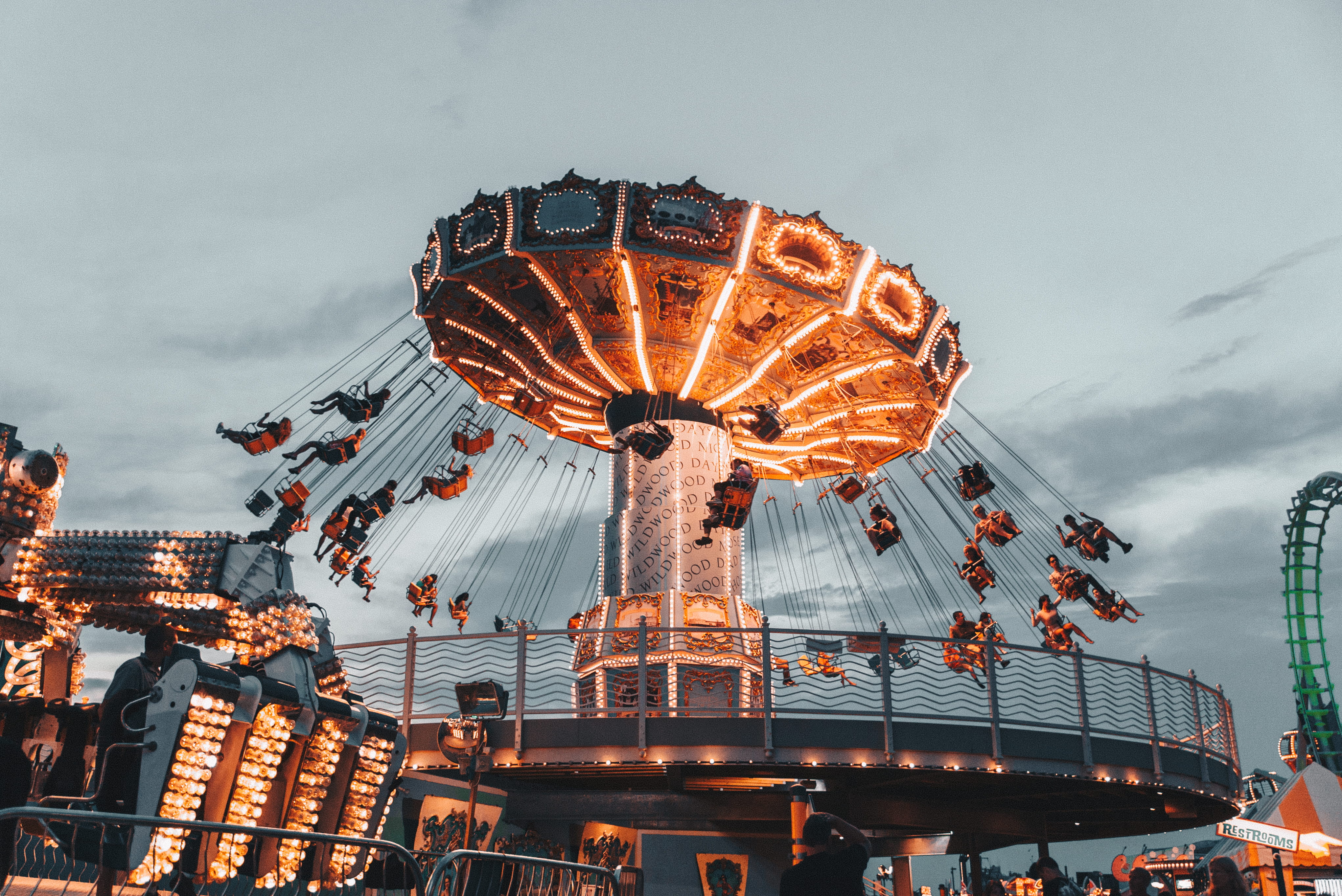 arts culture and entertainment, leisure activity, excitement, illuminated, photography, riding, ride, enjoyment, group of people, merry-go-round, traveling carnival, HD Wallpaper