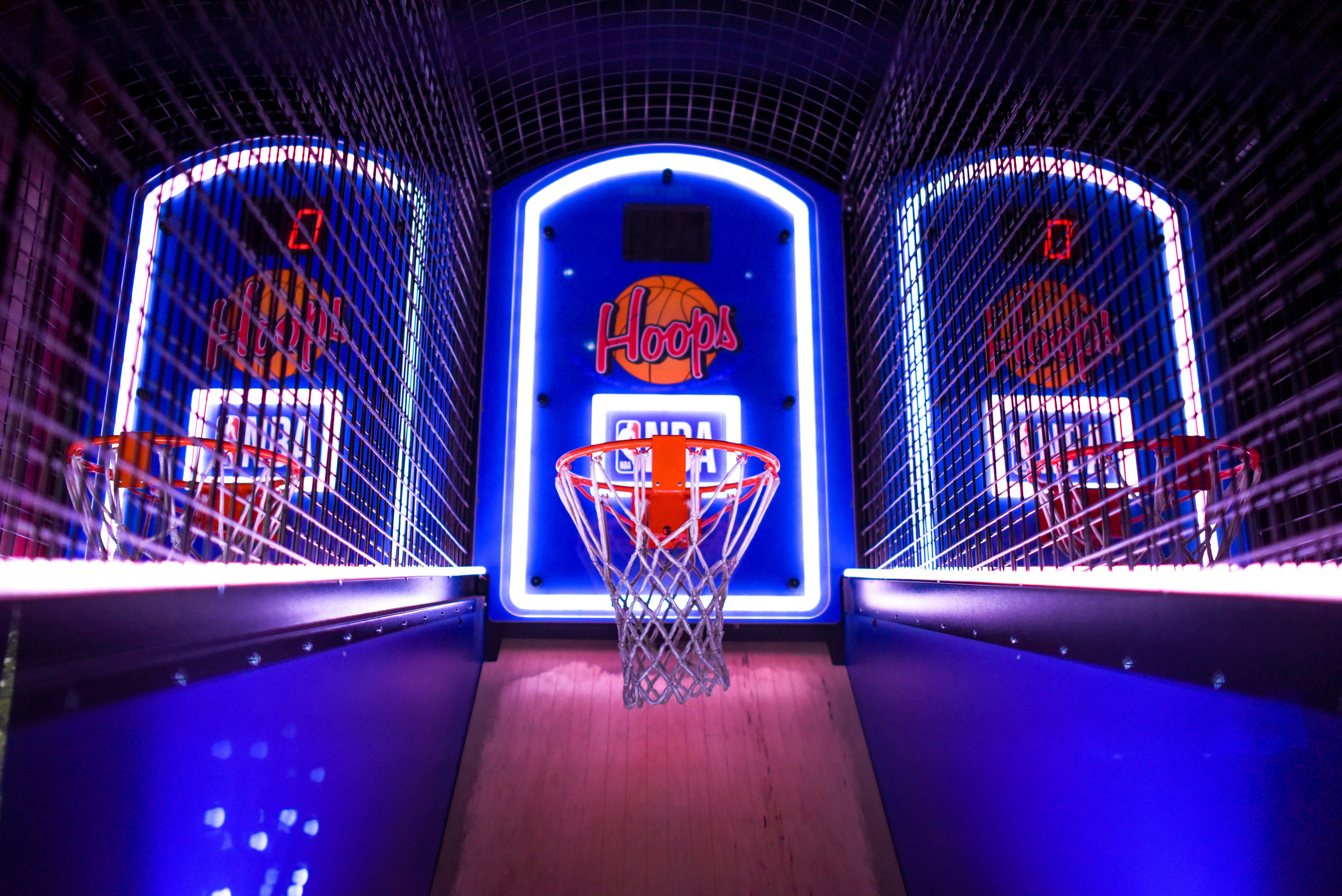 lights, lighting Equipment, basketball, arcade, entertainment park, 5K, competitive Sport, color, neon, ride, basketball Hoop, competition, three, red, HD Wallpaper