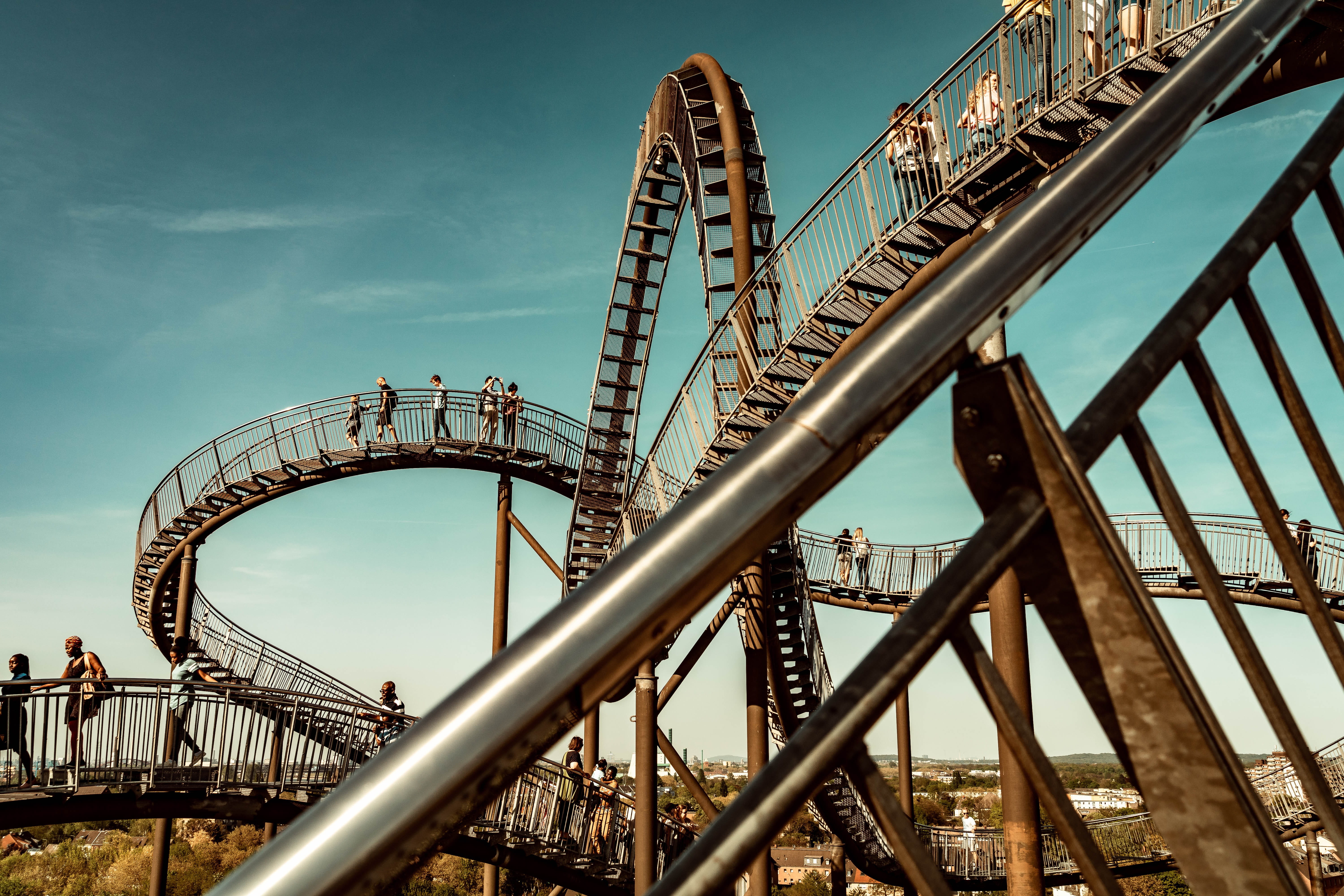 bridge - man made structure, ruhr area, skyscraper, travel destinations, sky, bridge, 5K, steel, places of interest, landmark, duisburg, building, amusement park ride, HD Wallpaper