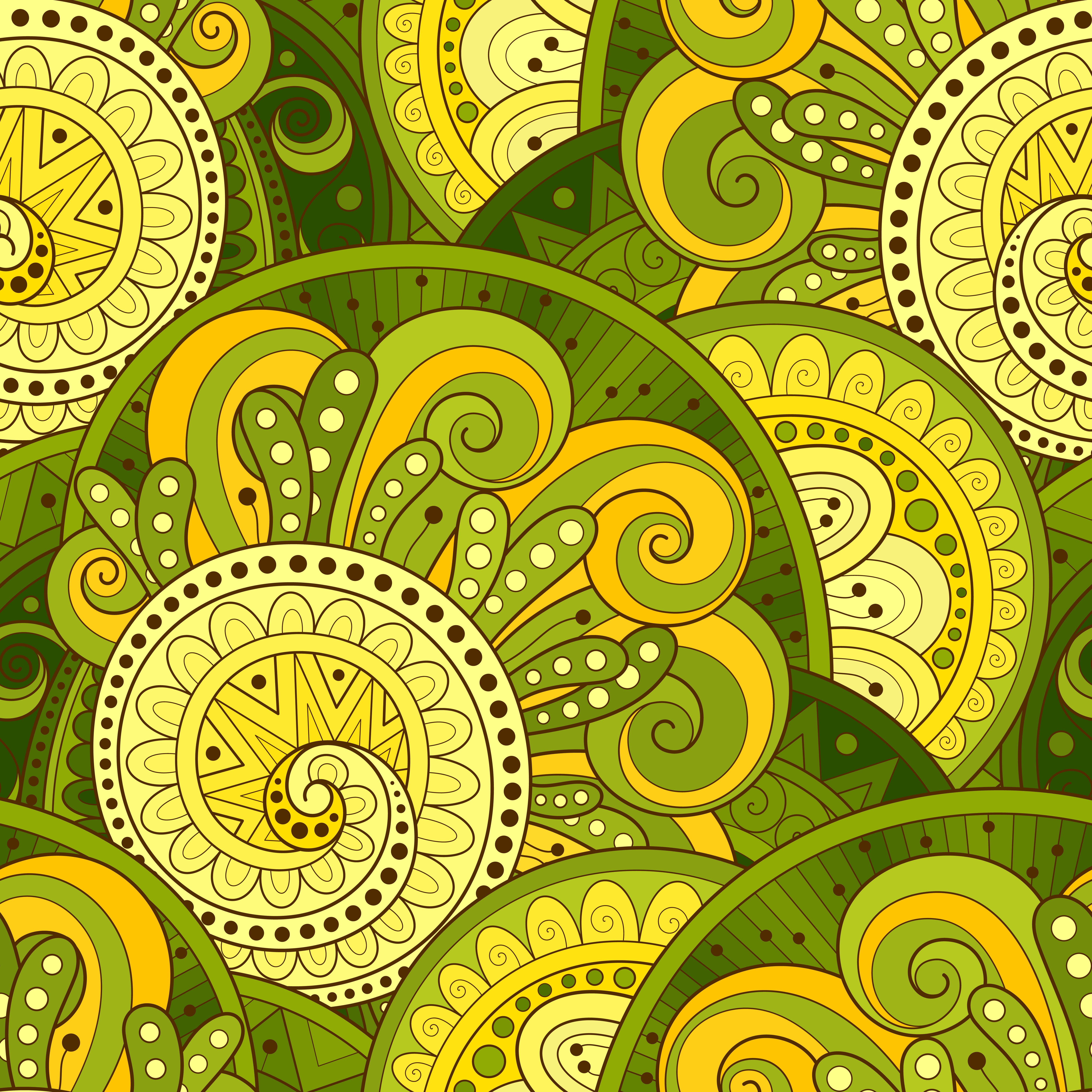 5K, green, flowers, vector, ornament, doodles, patterns, Phone HD Wallpaper