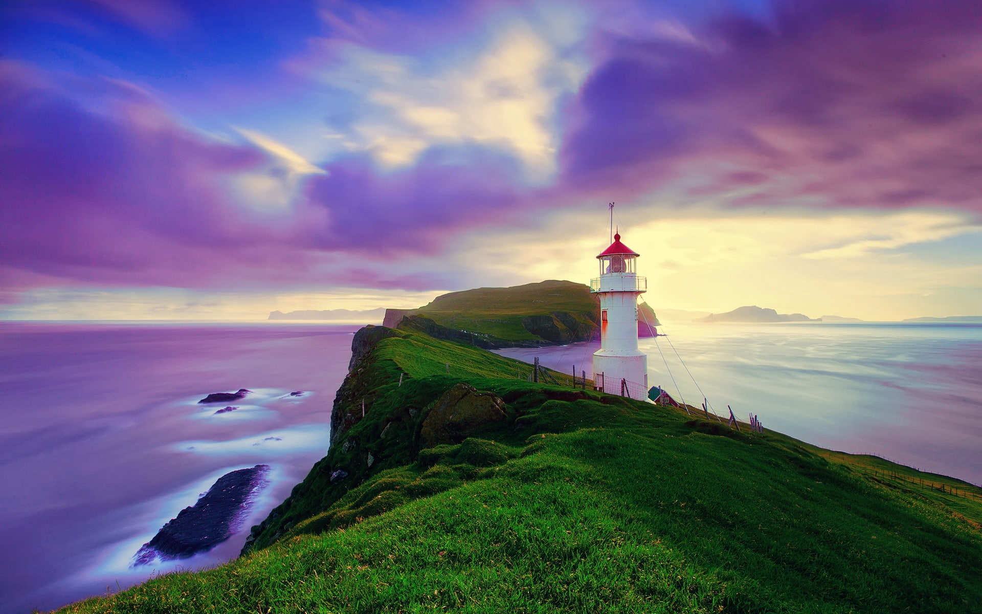 1080P, Lighthouse, Iceland, Sky, Coast, Summer, Islands, Purple, Faroe, HD Wallpaper