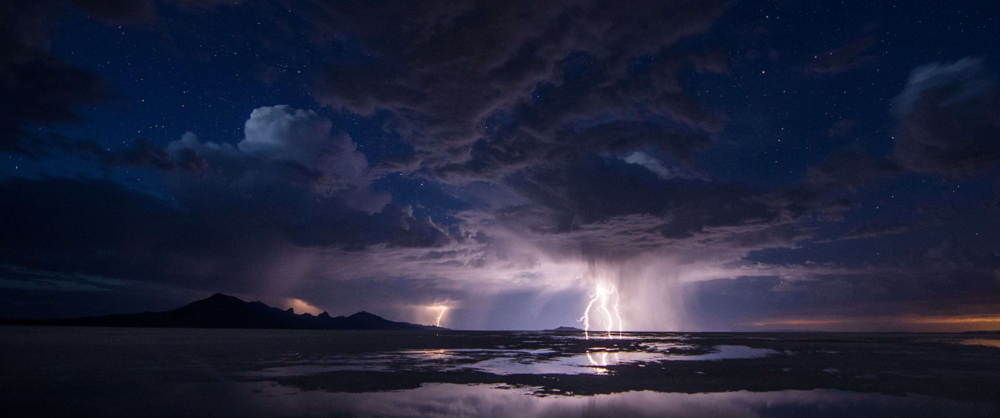 landscape, clouds, thunderstorm, sea, water, lightning, dark, storm, beauty in nature, land, sky, no people, dramatic sky, mountain, cloud - sky, scenics - nature, HD Wallpaper
