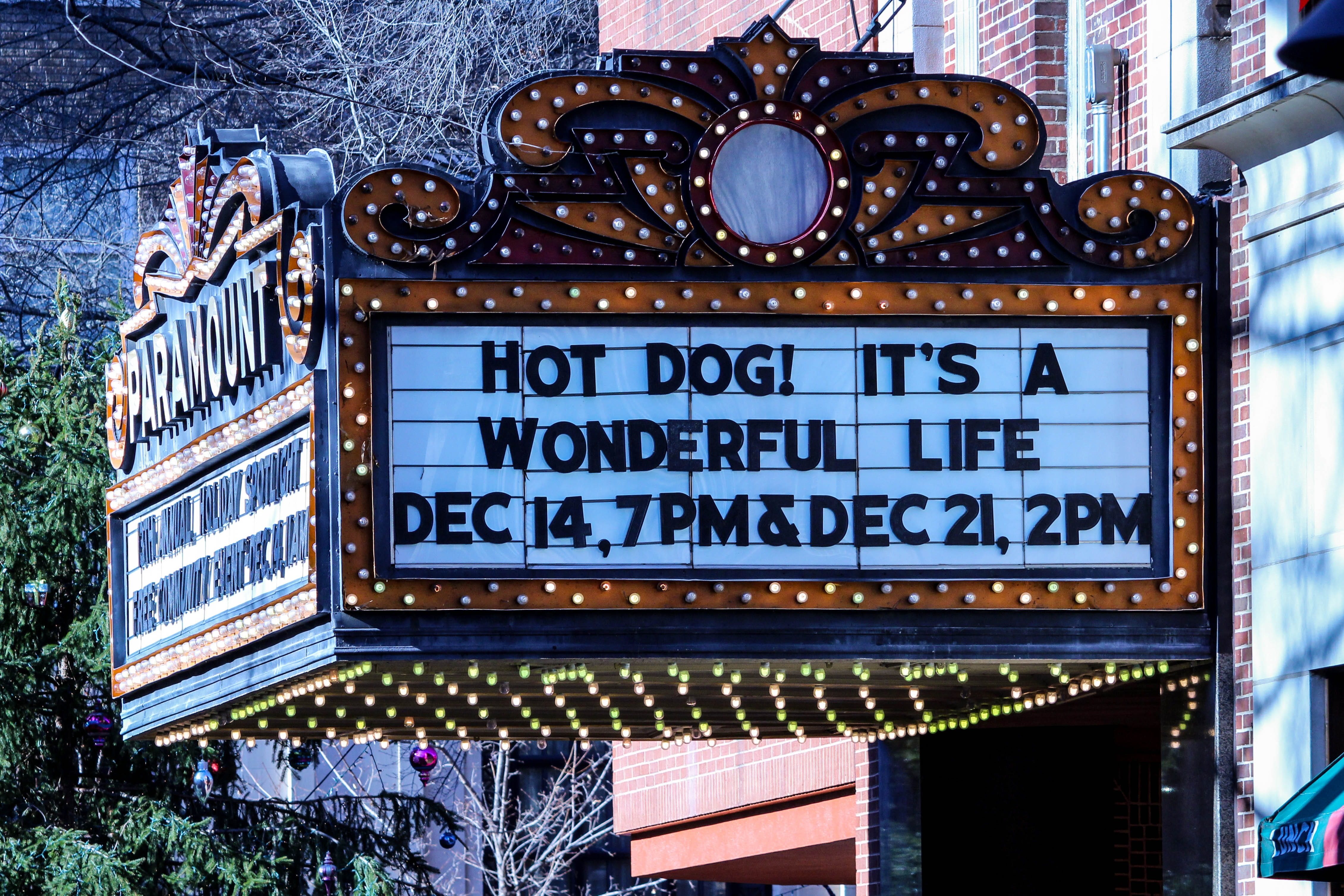 illuminated, christmas movie, theater, white, theatre entrance, entertainment, blue, day, text, outdoors, information sign, cinema, low angle view, retail, HD Wallpaper
