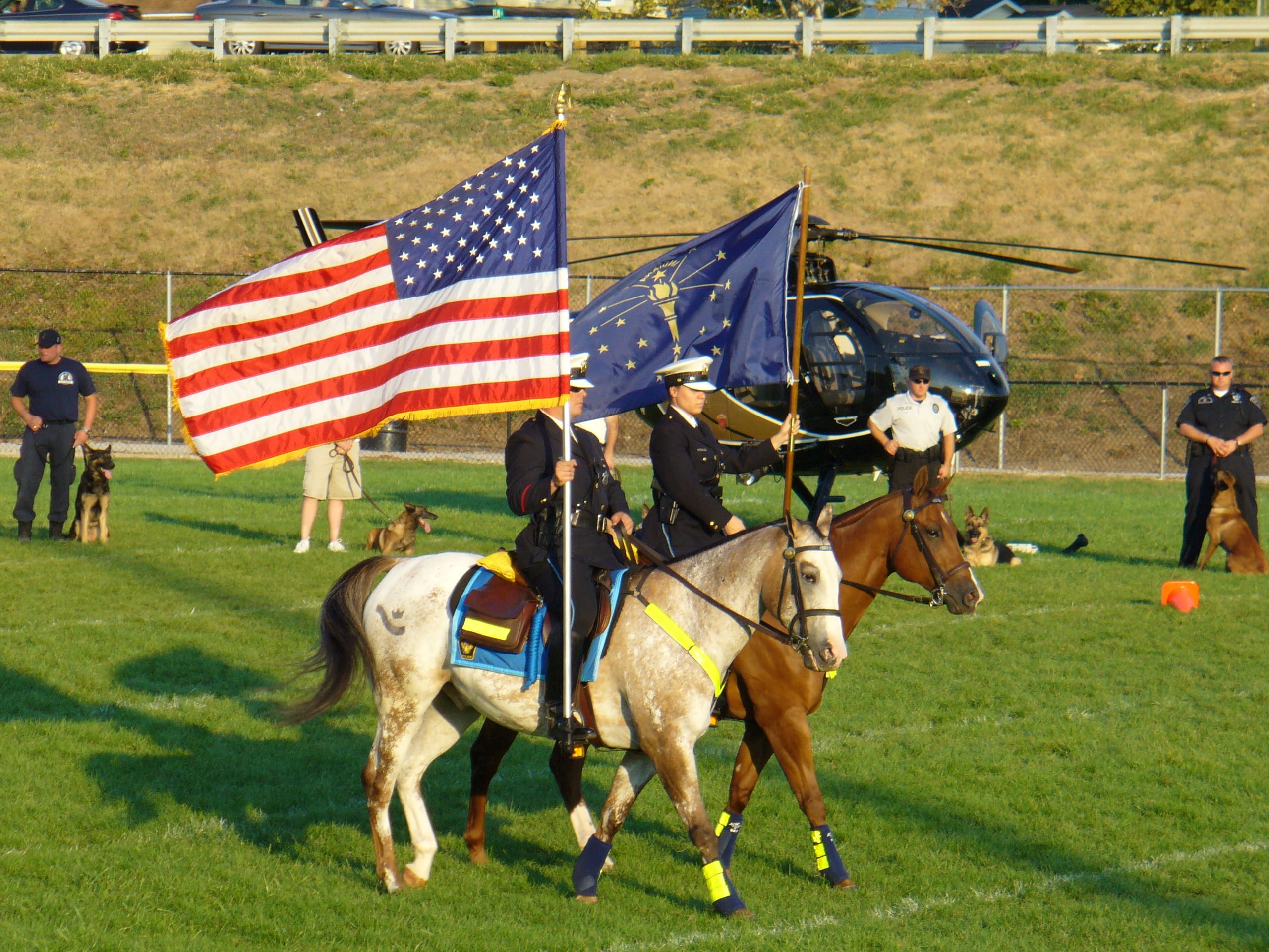 indiana flag, flag, livestock, mammal, uniform, people, Cavalry, patriotism, k-9 show, sport, Police, Show, holiday - event, plant, day, government, 2K, HD Wallpaper