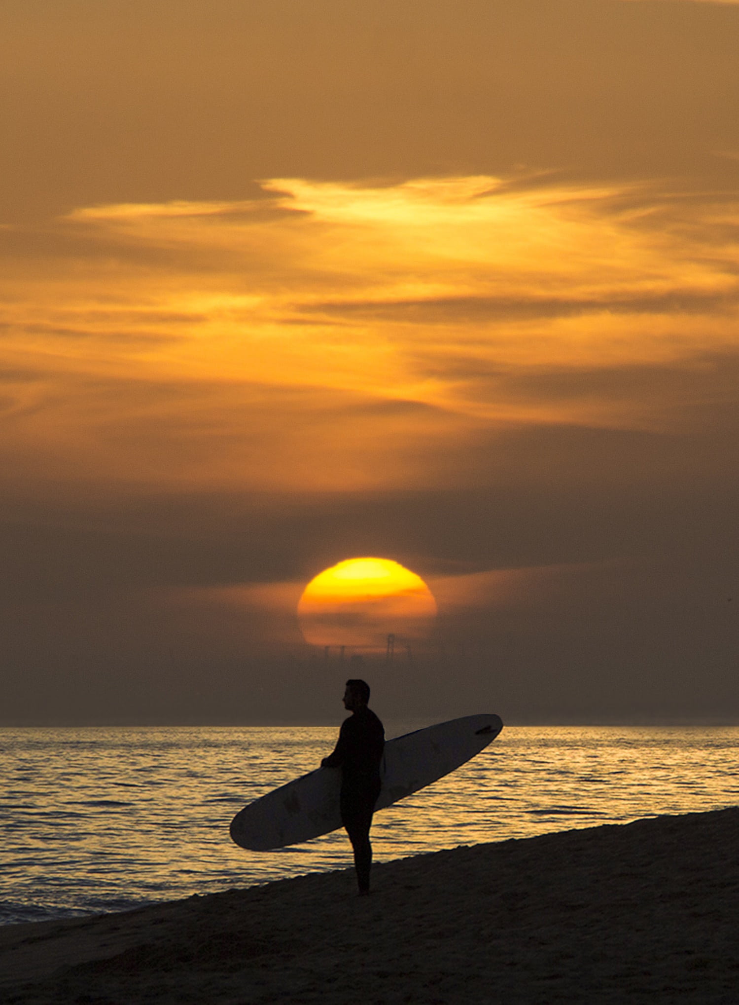 sand, vacations, sunset, water, land, surfboard, active, tranquility, water sports, outdoor, ocean, 1080P, one person, man, scenics - nature, coast, photo, Phone HD Wallpaper