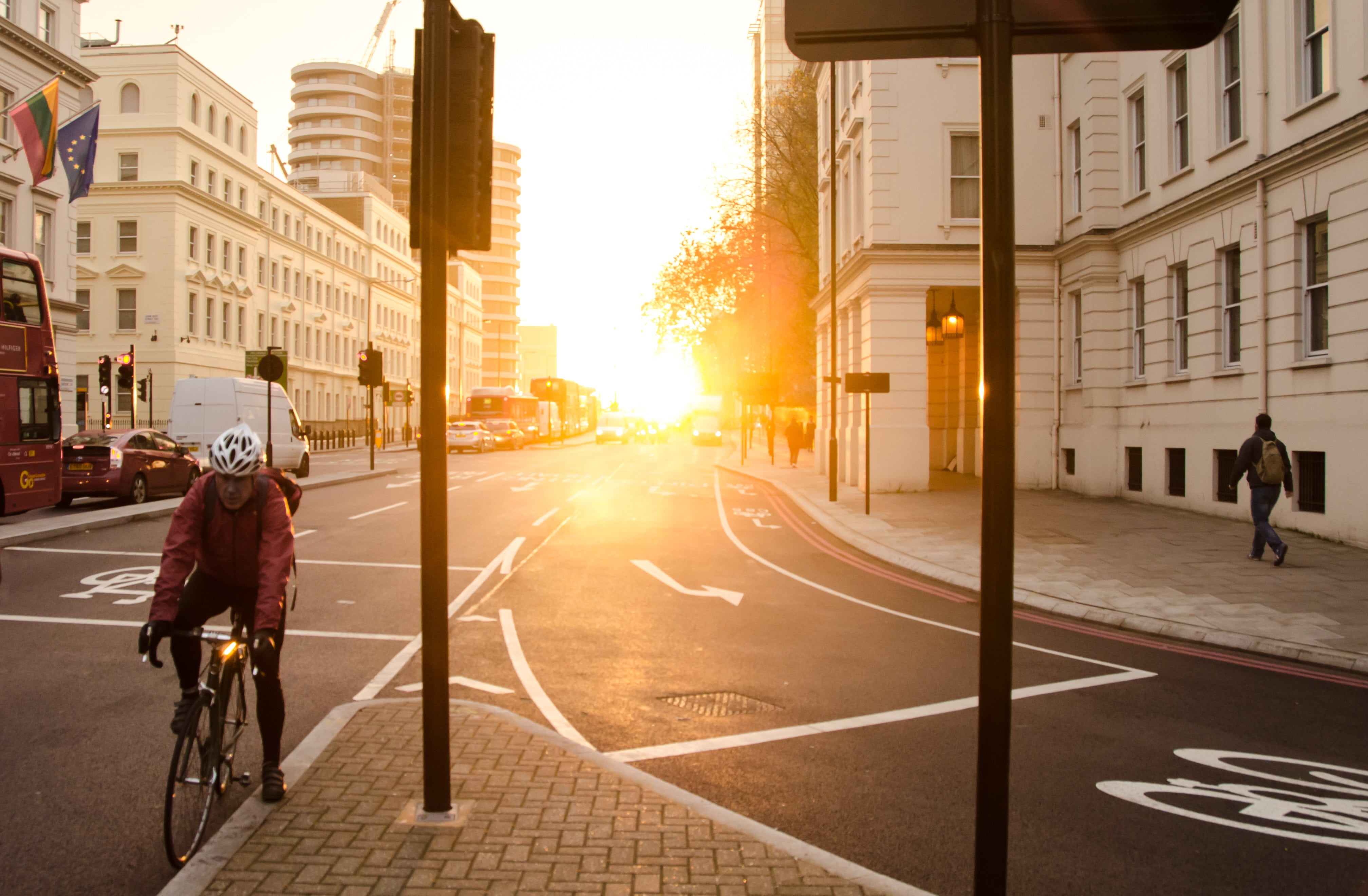 city life, riding, street, yellow, men, near, bicycle, road, transport, man, outdoors, building exterior, 4K, morning, real people, buildings, bright, HD Wallpaper