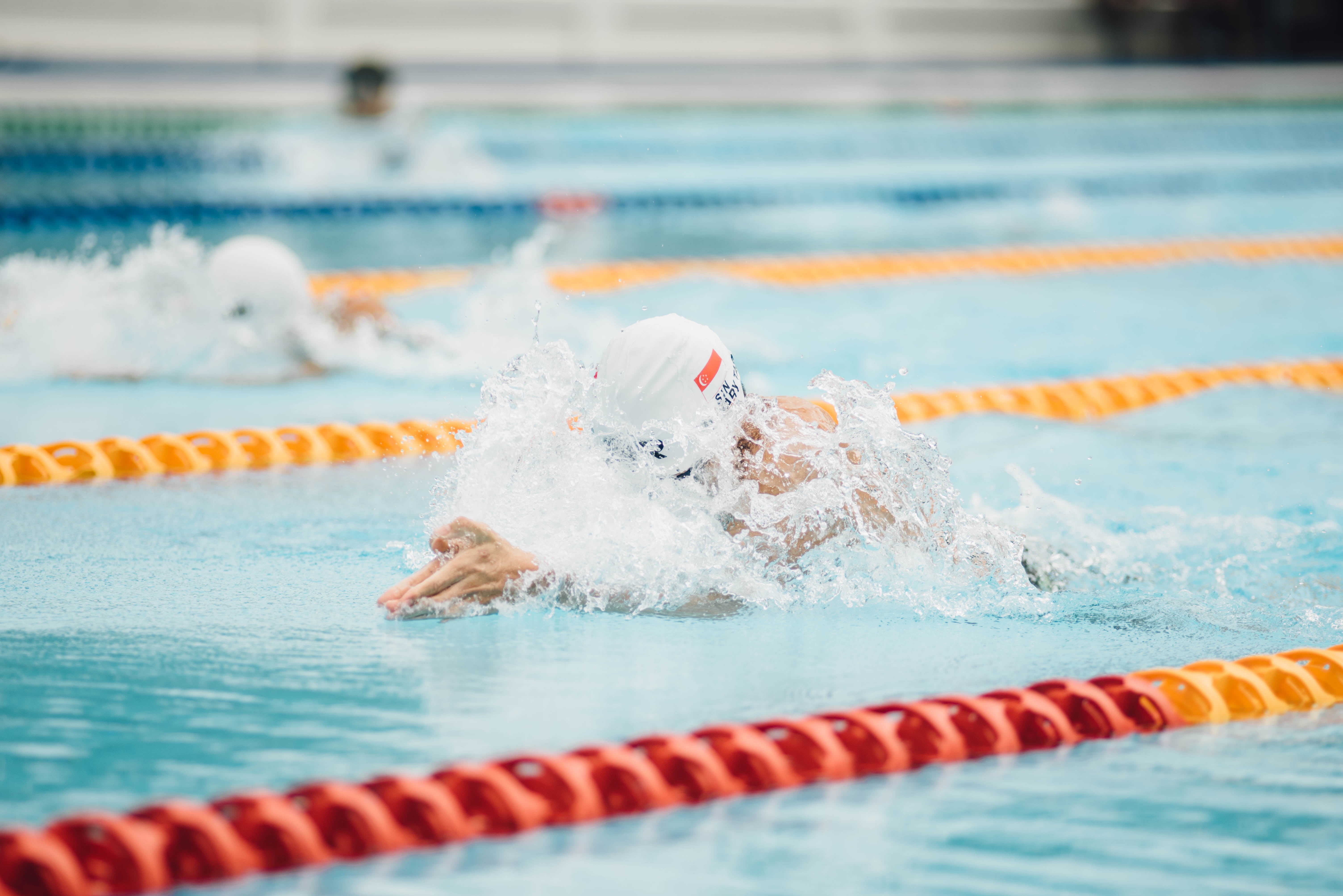 sports, photo, close, sport, athlete, goggles, olympic, game, pool, effort, race, people, line, swimmers, speed, motion, competing, swimming lane marker, HD Wallpaper