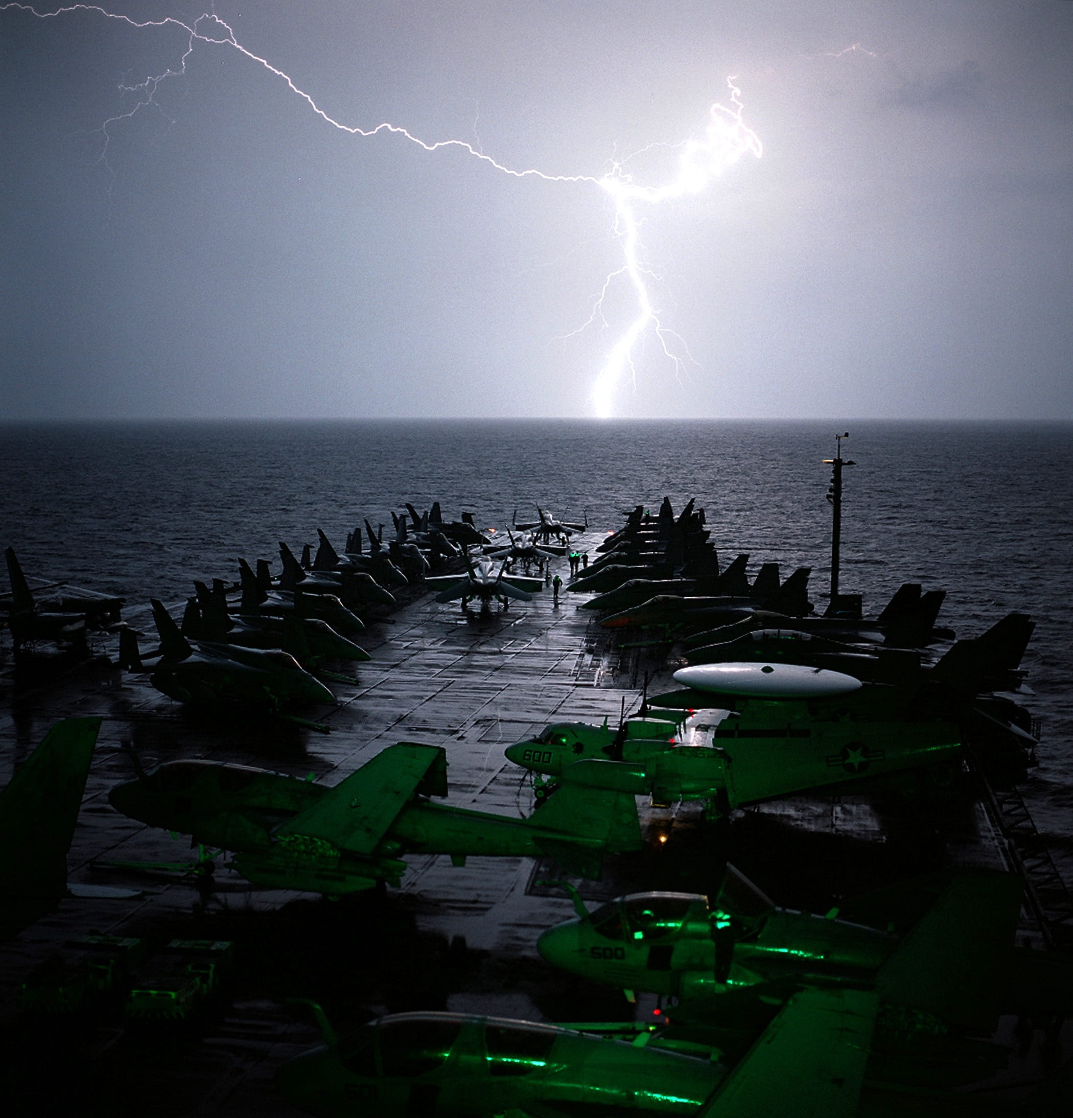 sea, night, 1080P, thunderstorm, military, horizon, scenics, clouds, beauty in nature, ocean, fighters, outside, storm cloud, storm, scenics - nature, Phone HD Wallpaper
