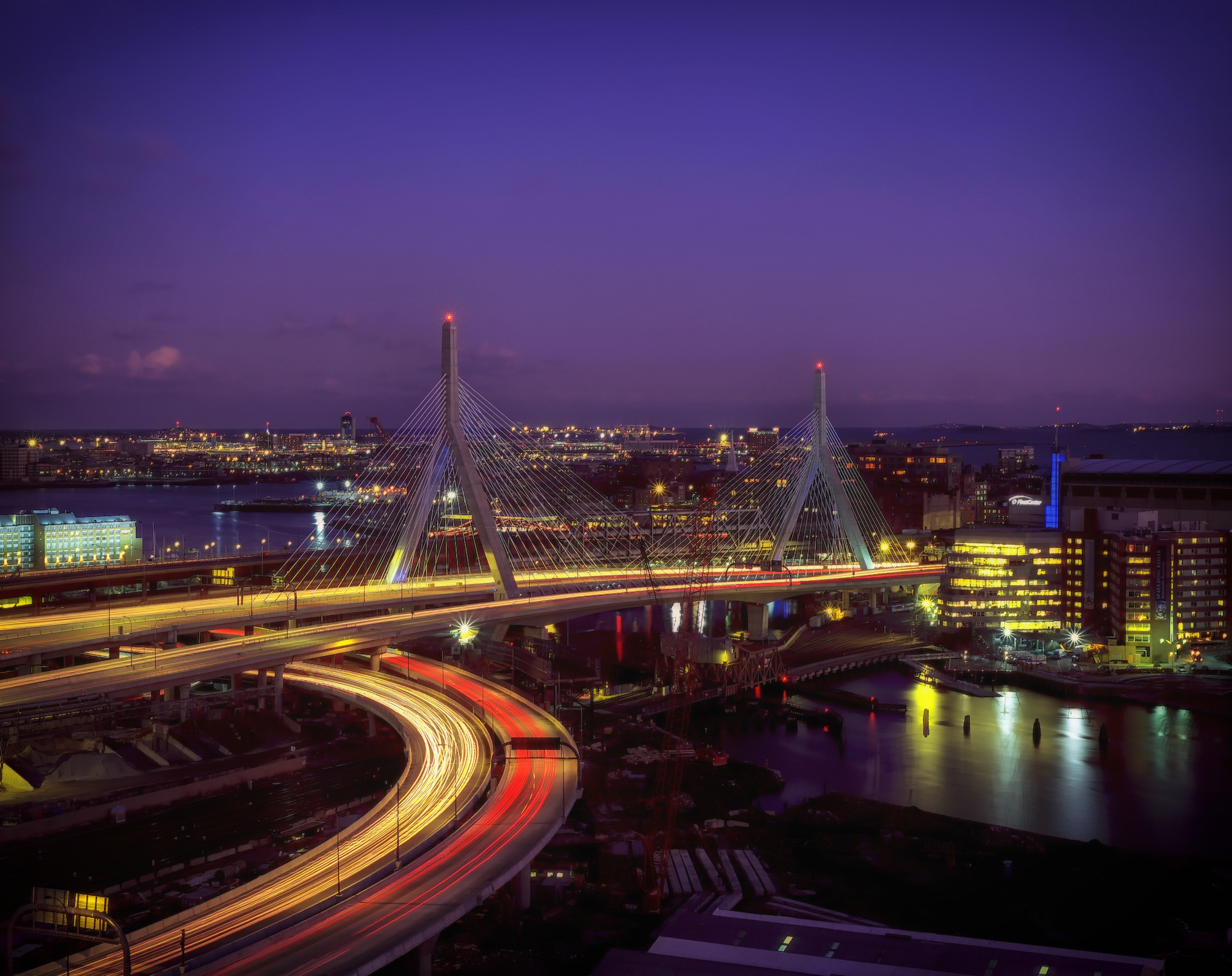 outside, evening, water, speed, river, buildings, 1080P, urban Skyline, street, multiple lane highway, bunker hill bridge, engineering, connection, sky, HD Wallpaper