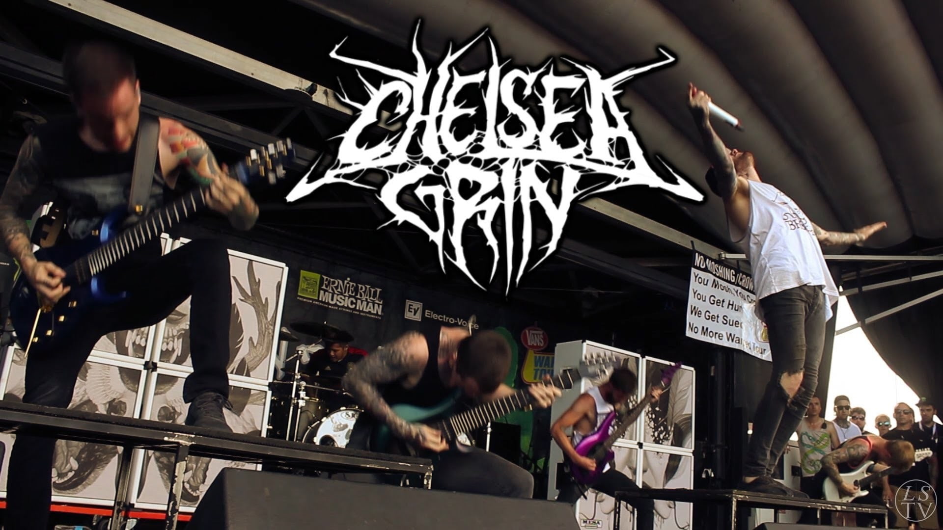 outdoors, music, railing, art and craft, city, adult, men, 1080P, Chelsea Grin, concerts, motion, real people, night, singer, group of people, built structure, HD Wallpaper