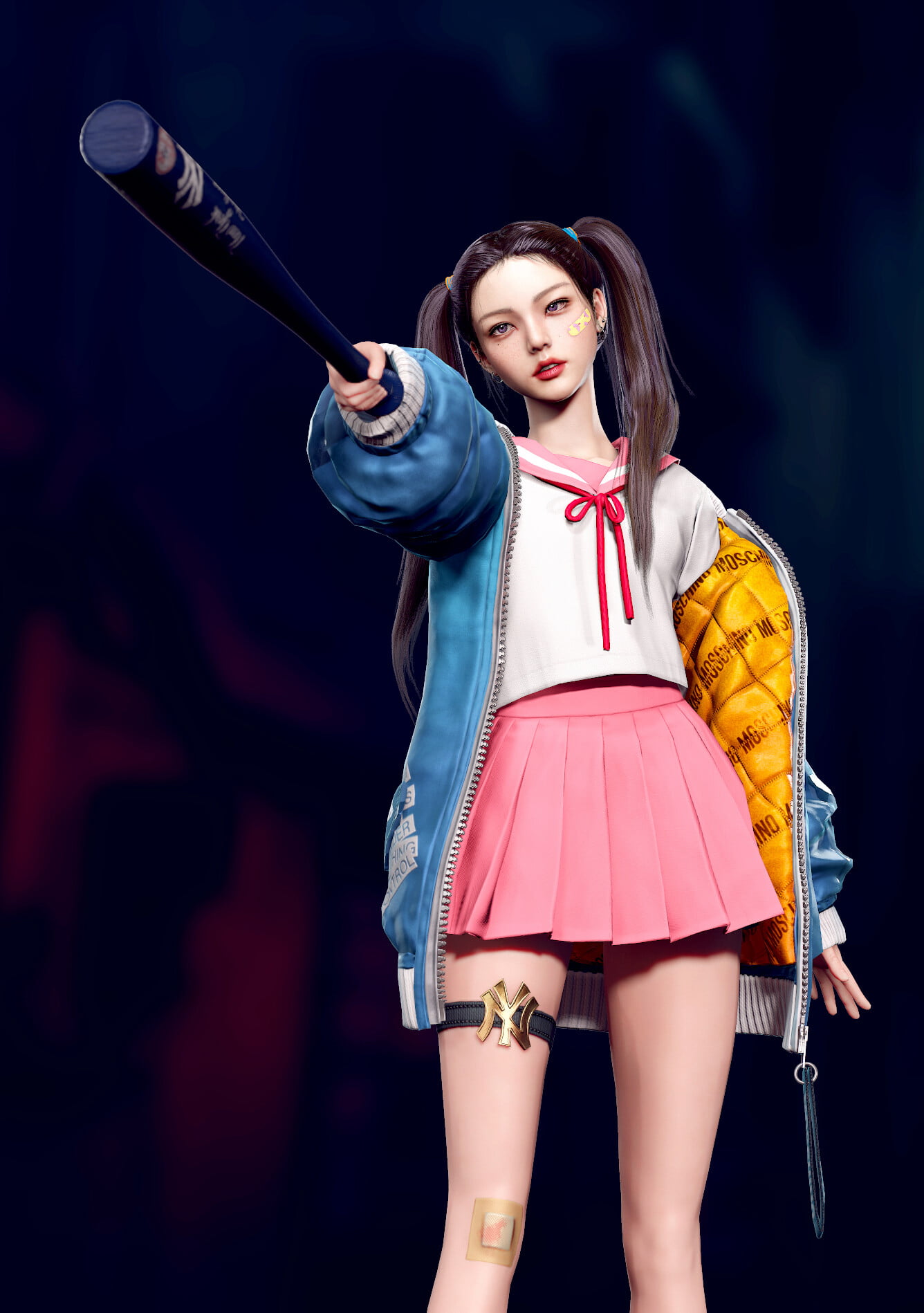 CGI, 720P, looking at the side, JK, pink skirt, Eunji Lee, ponytail, women, Phone HD Wallpaper