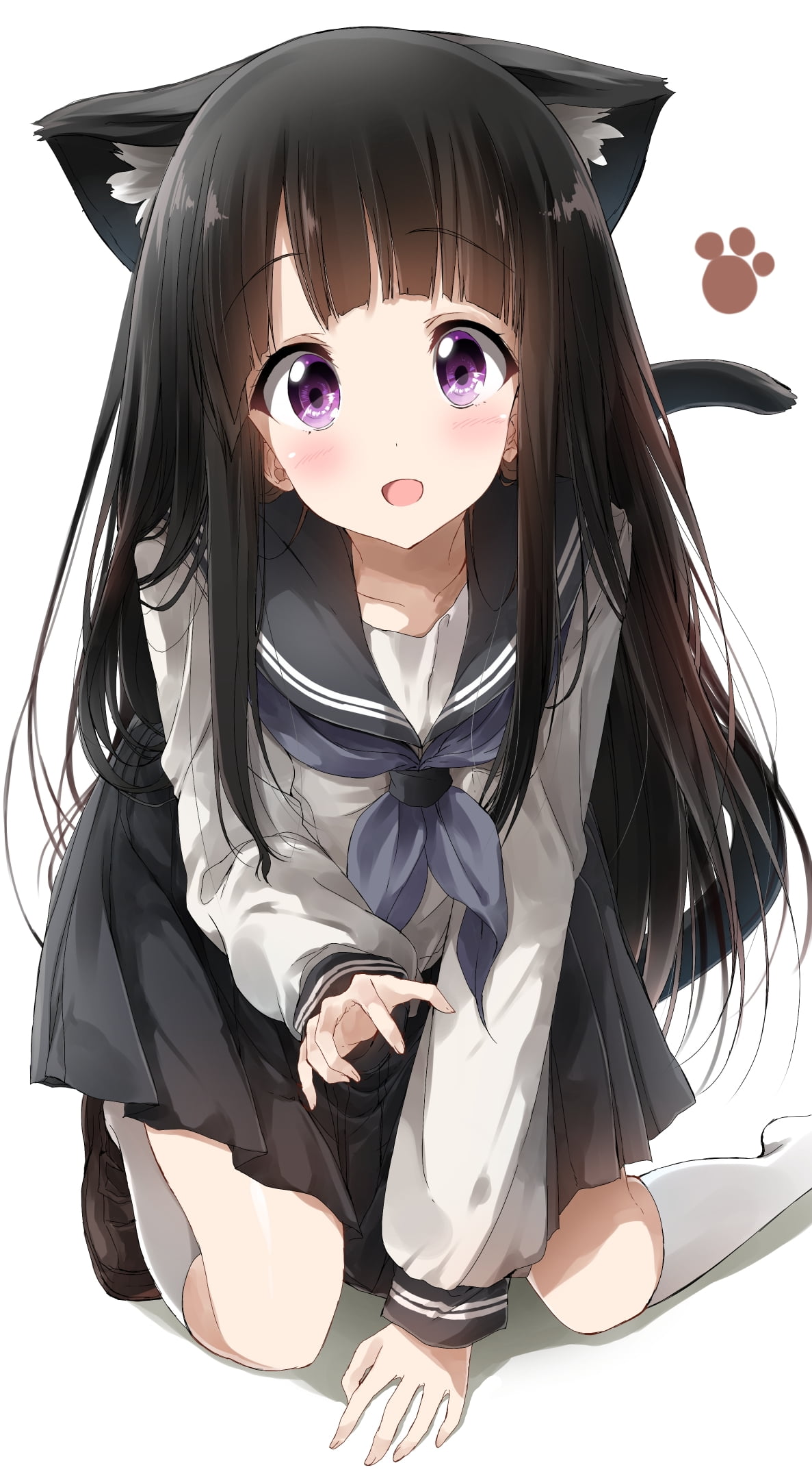 Hyouka, anime girls, JK, 1080P, cat girl, Chitanda Eru, cat ears, anime, long hair, Phone HD Wallpaper