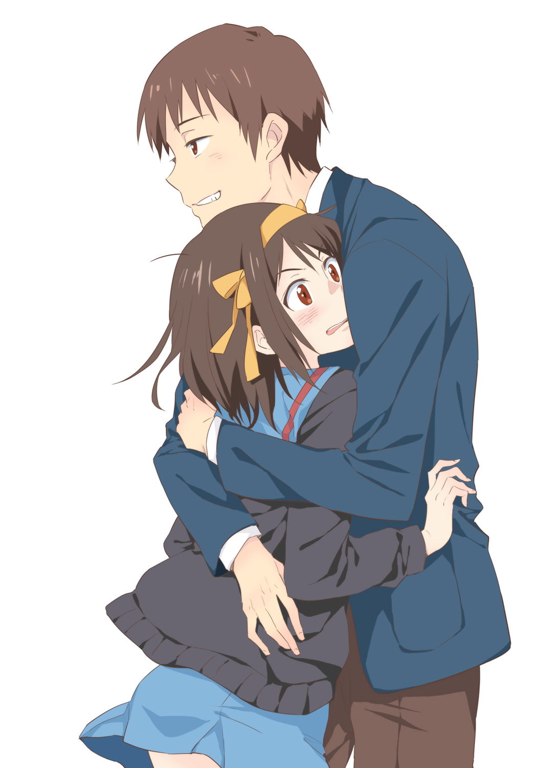 720P, short hair, vertical, Suzumiya Haruhi, Suzumiya Haruhi no Yuutsu, school uniform, anime boys, brown eyes, simple background, brunette, open mouth, Phone HD Wallpaper