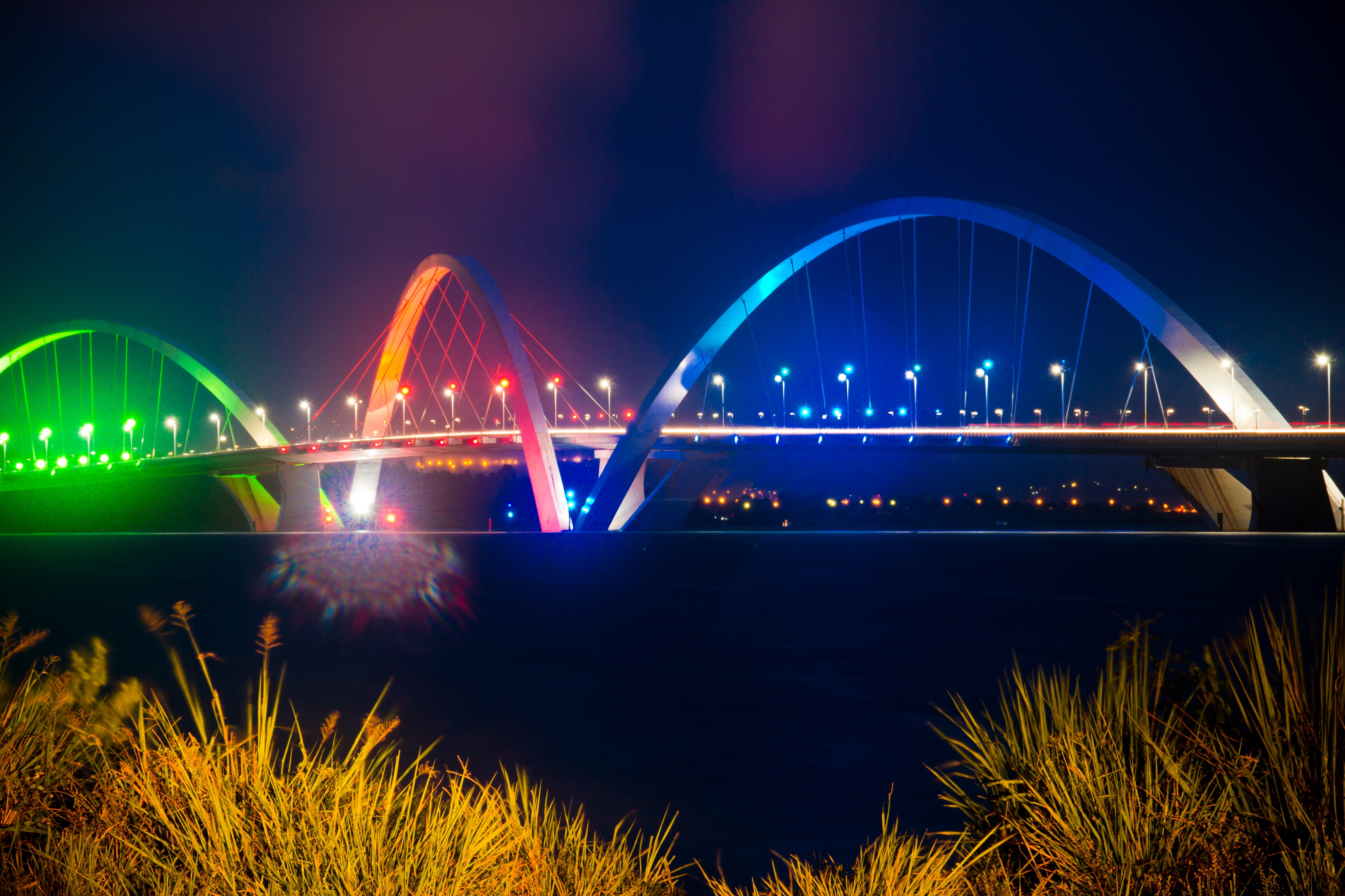 brazil, no people, travel destinations, bridge - man made structure, night, arch bridge, nature, brasilia, arts culture and entertainment, built structure, HD Wallpaper