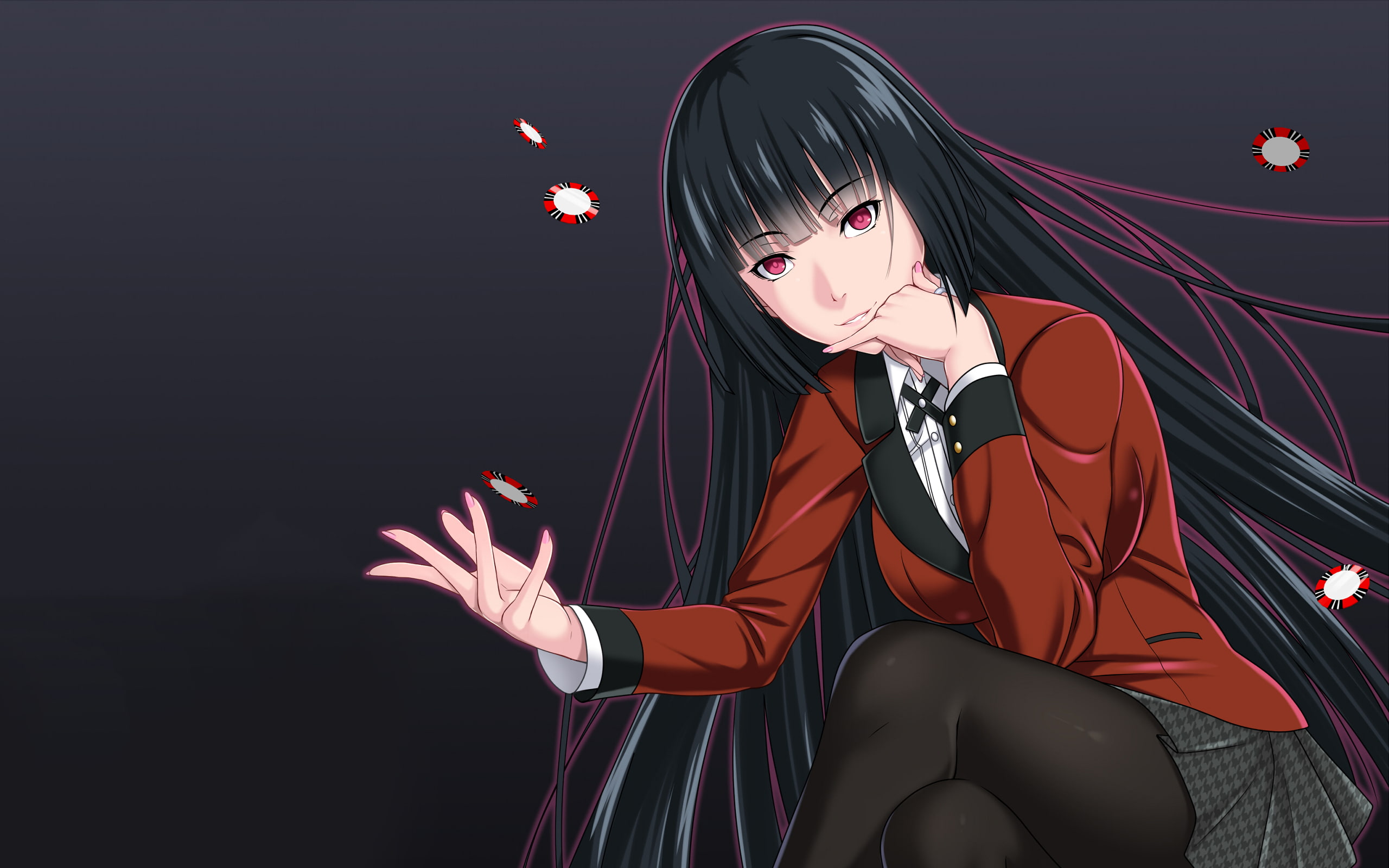 black background, portrait, long exposure, front view, women, lifestyles, real people, one person, young adult, young women, Kakegurui, illuminated, 2K, HD Wallpaper