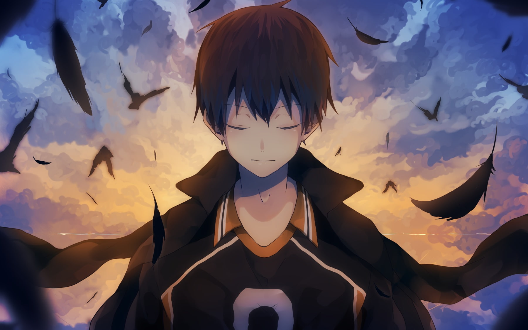 Feather, Tobio Kageyama, Haikyū!!, Anime, Black Hair, Haikyu!!, 720P, Short Hair, Sunset, Cloud, HD Wallpaper