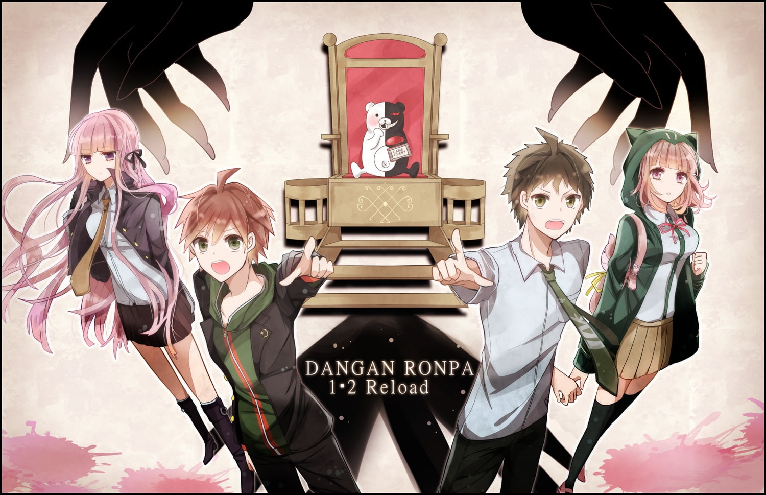 boots, ringoro, brown, pink, 720P, hajime, green, hinata, dangan ronpa, thighhighs, dangan, naegi, long, seifuku, purple, black, eyes, ronpa, makoto, hair, HD Wallpaper