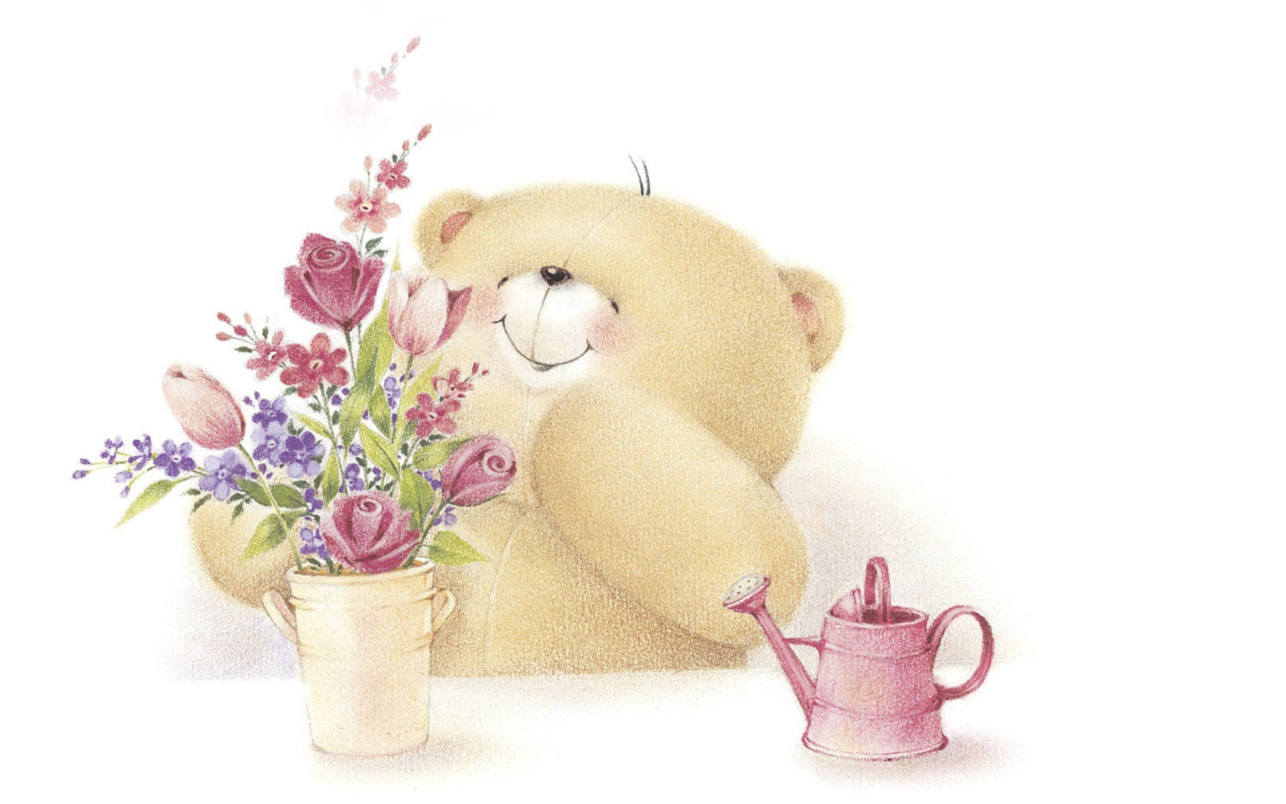 friends, forever, flowers, 2K, teddy, bear, teddy bear, love, HD Wallpaper