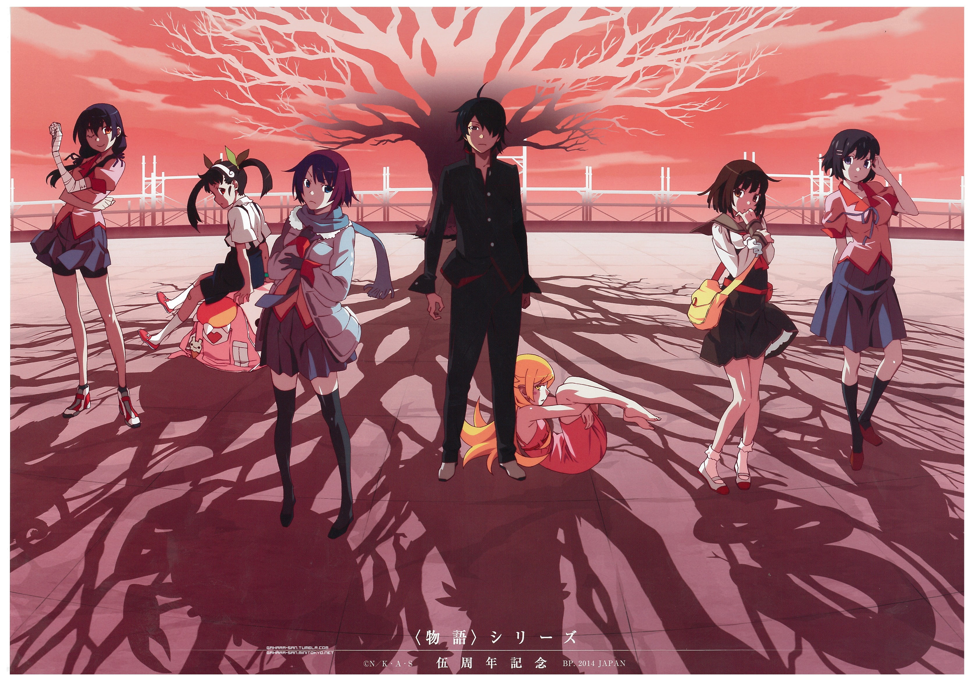 adult, child, full length, Hachikuji Mayoi, Oshino Shinobu, Hanekawa Tsubasa, Kanbaru Suruga, leisure activity, Monogatari Series, Araragi Koyomi, females, HD Wallpaper