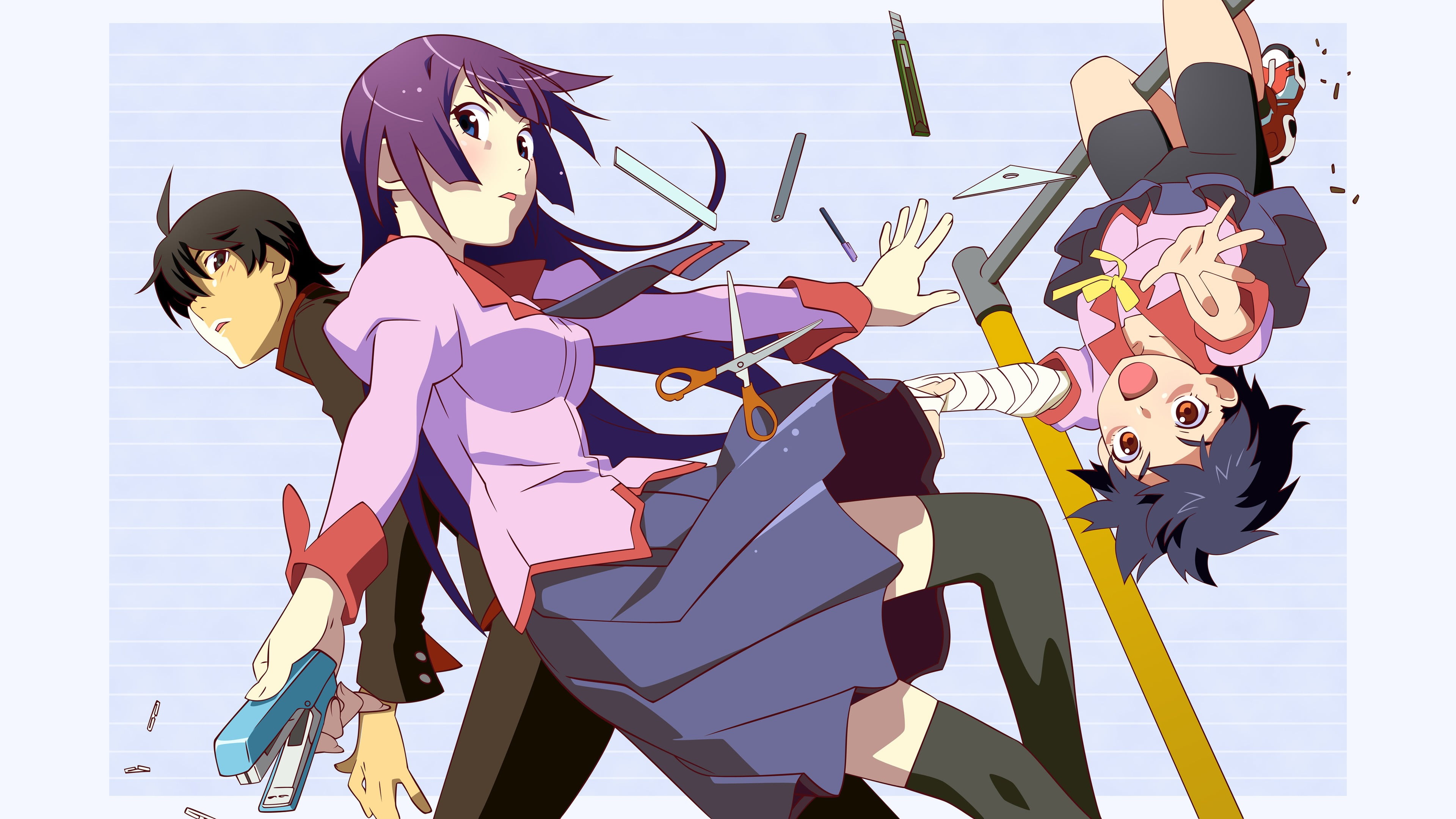digital composite, real people, Senjougahara Hitagi, Monogatari Series, people, art and craft, adult, men, human representation, Kanbaru Suruga, women, HD Wallpaper