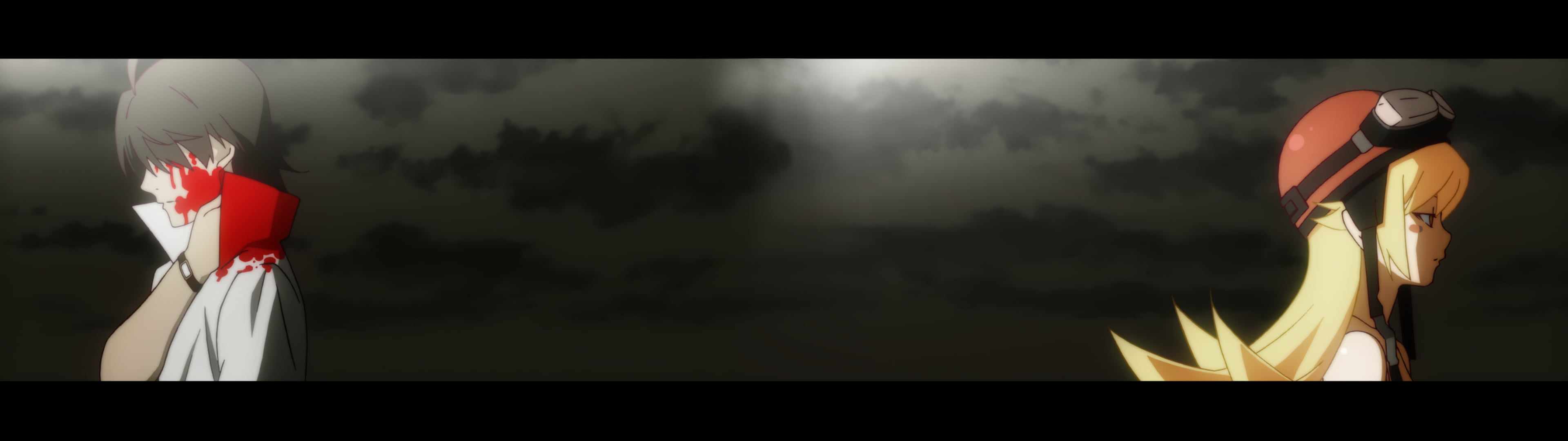 no people, multiple display, 4K, reflection, celebration, clothing, glass - material, studio shot, cloud - sky, nature, emotion, anime, Araragi Koyomi, HD Wallpaper