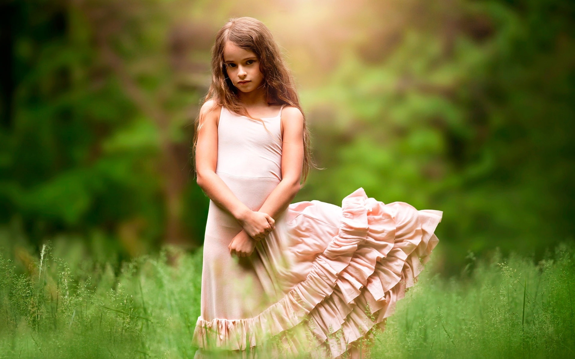 Child, Wind, Girl, Cute, Grass, 1080P, HD Wallpaper