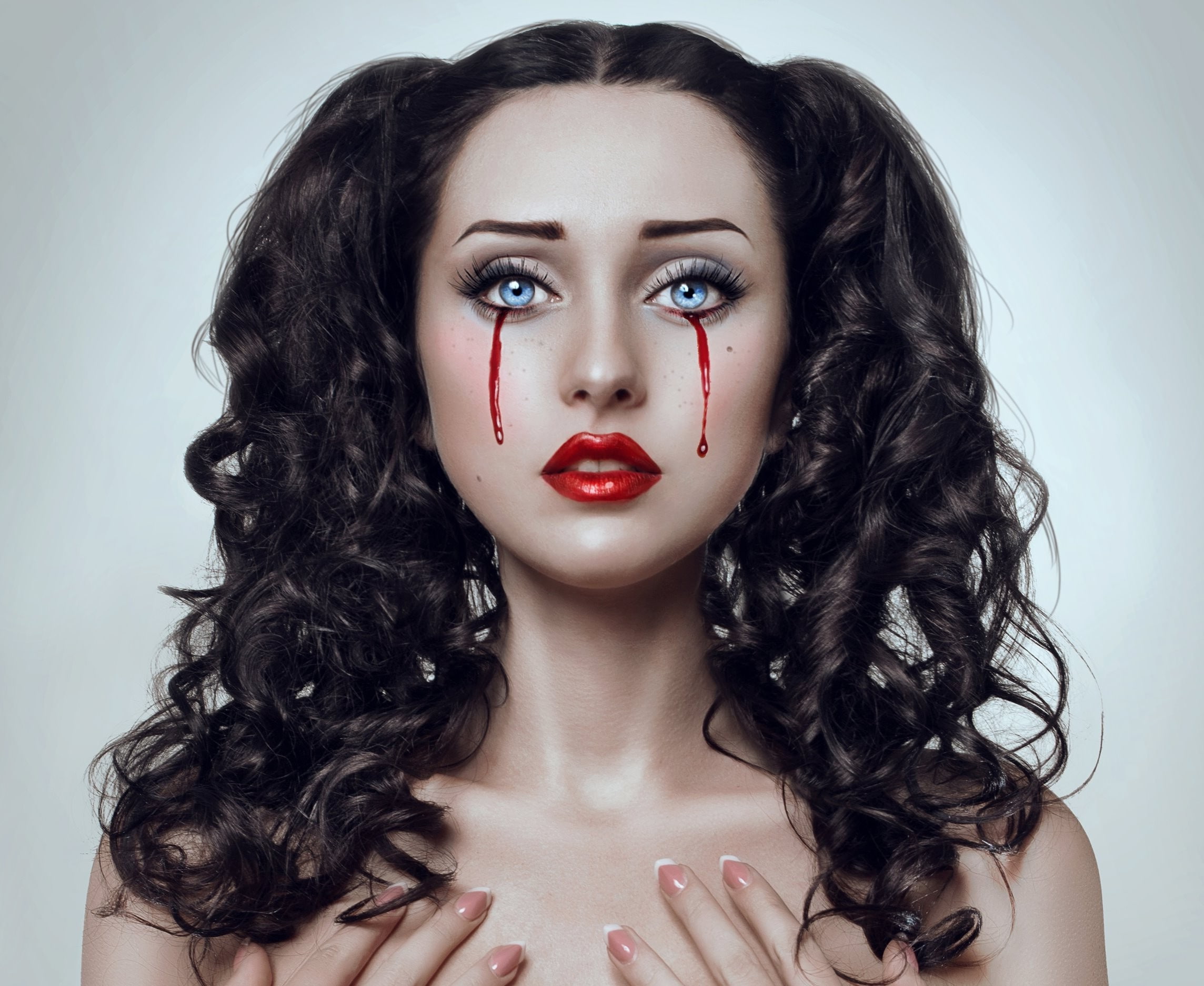 women face bloody tears blood eyes lubov pabat, 1080P, HD Wallpaper