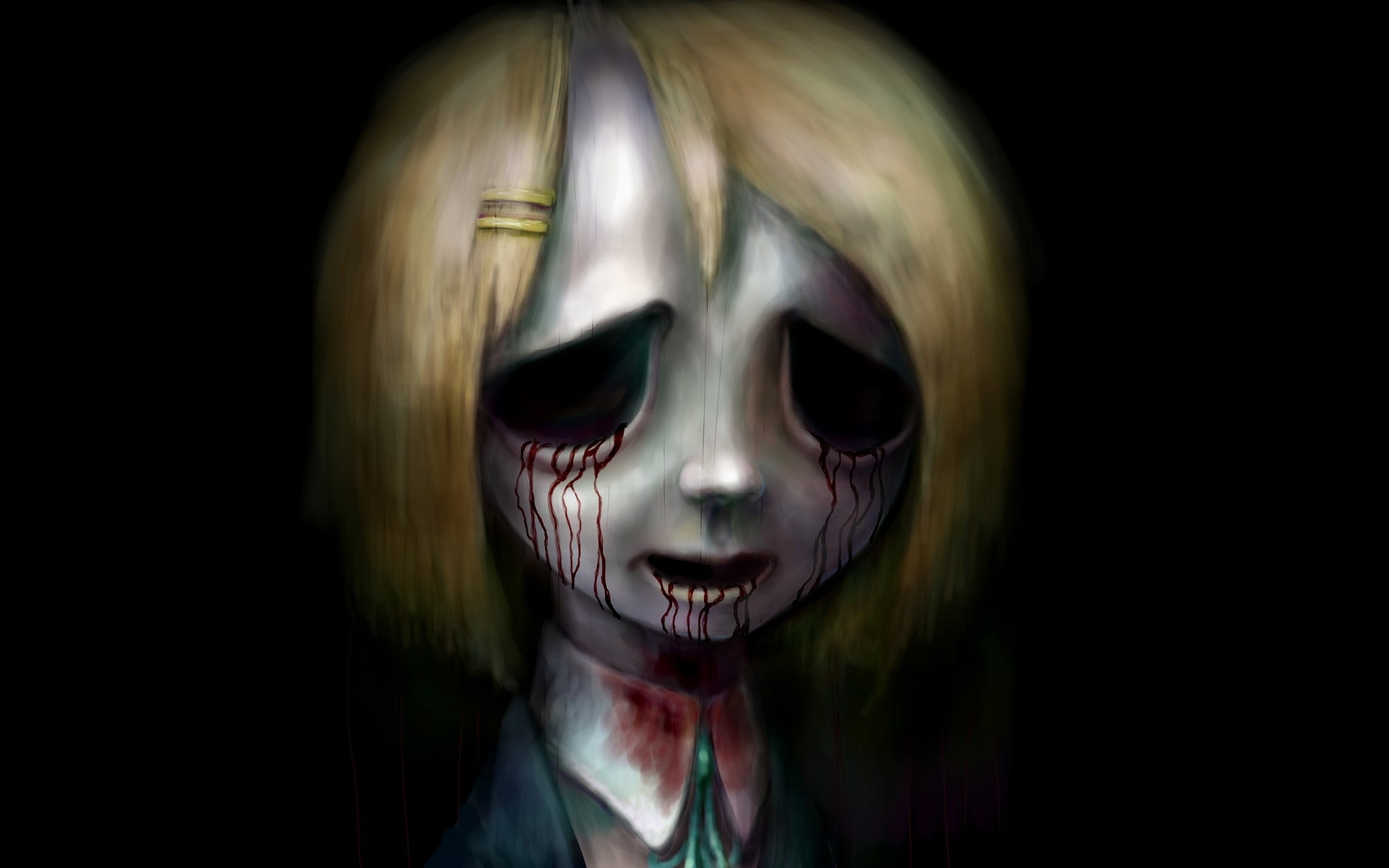 horror, undead, 1080P, in the dark, zombies, zombee, light music, K-ON!, nightmare, Yui Hirasawa, bloody tears, evil, HD Wallpaper