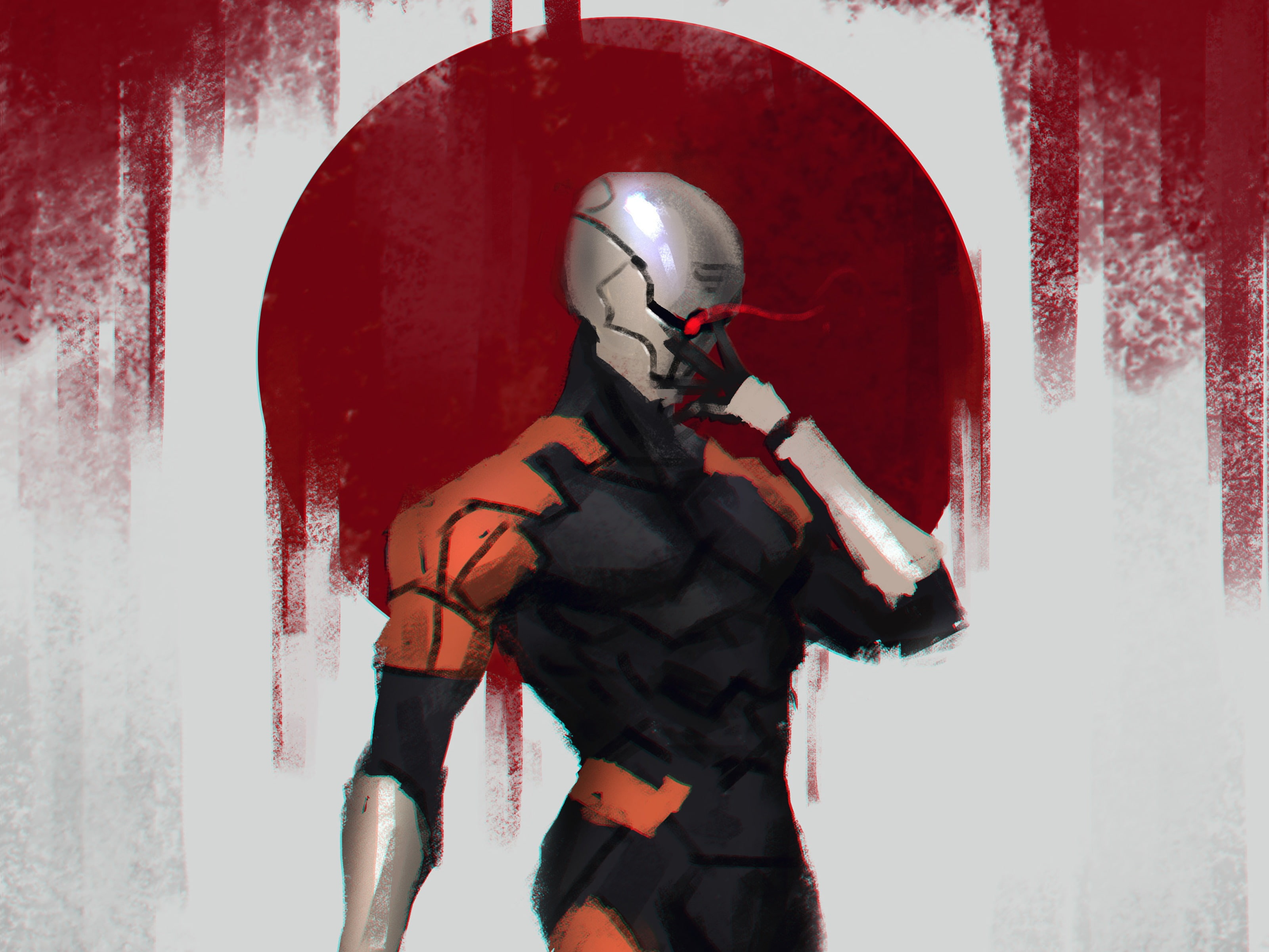 wearing, cyborg, person, suit, digital, 2K, Gray Fox, Metal Gear, cyborg ninja, orange, character, Metal Gear Solid, anime, Null, black, Frank Jaeger, HD Wallpaper