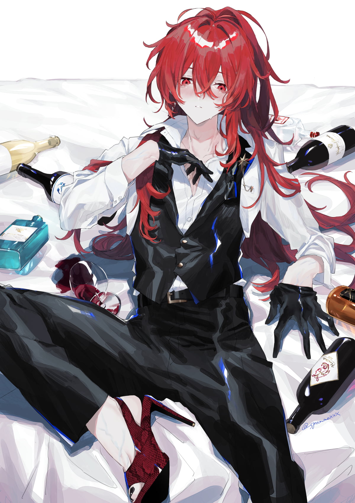Genshin Impact, redhead, Diluc (Genshin Impact), 720P, anime, anime boys, Phone HD Wallpaper