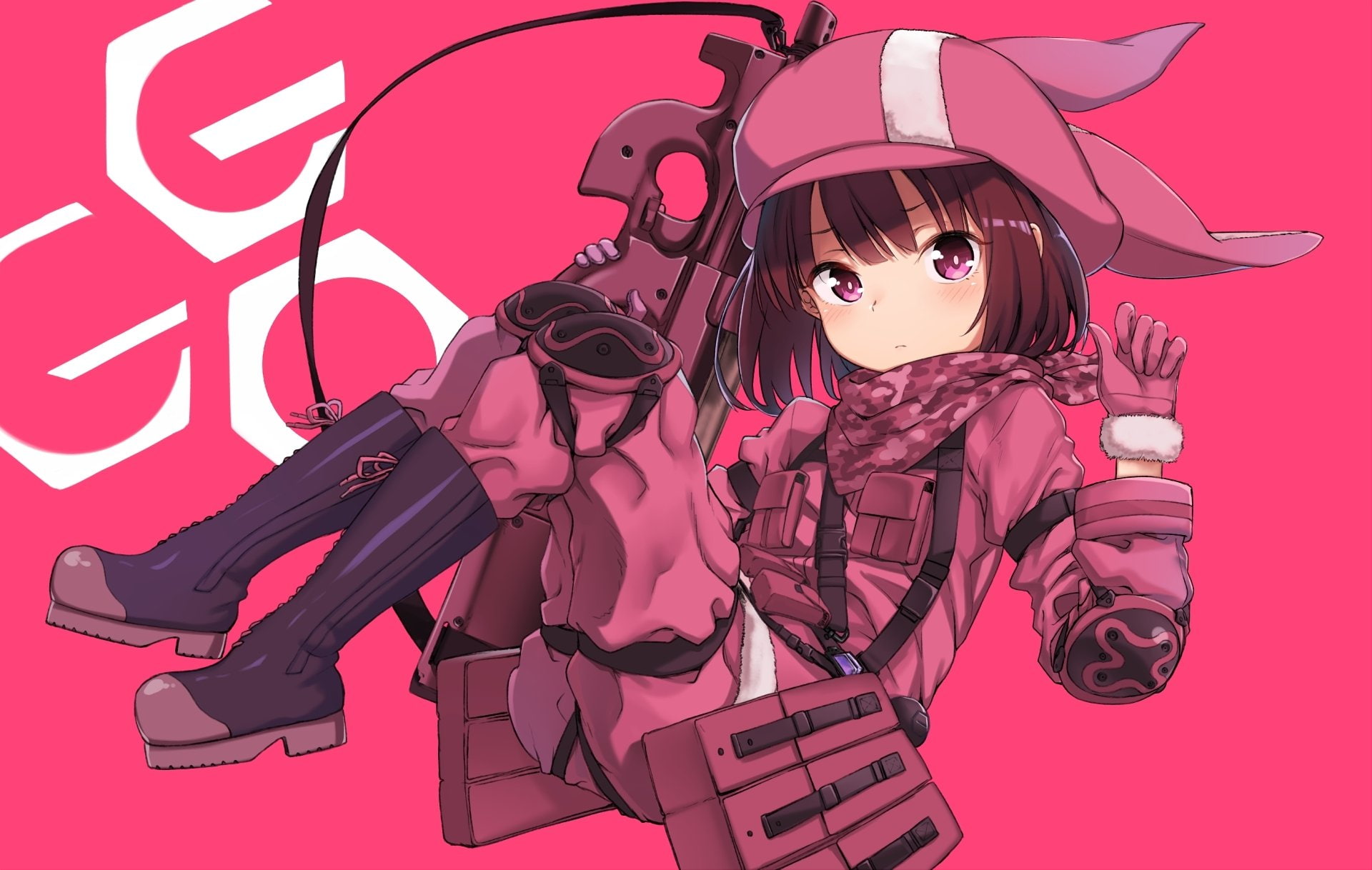 LLENN (Sword Art Online), young adult, beauty, Karen Kohiruimaki, weapon, hairstyle, hair, handgun, human face, one person, adult, 1080P, Sword Art Online, HD Wallpaper