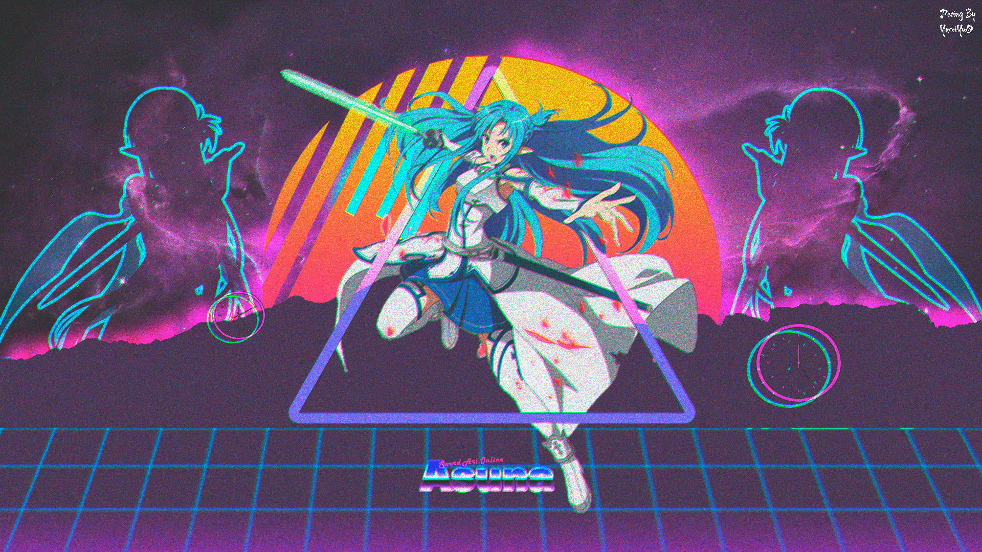 retro style, 1080P, anime girls, cyan hair, Sword Art Online: Lost Song, HD Wallpaper
