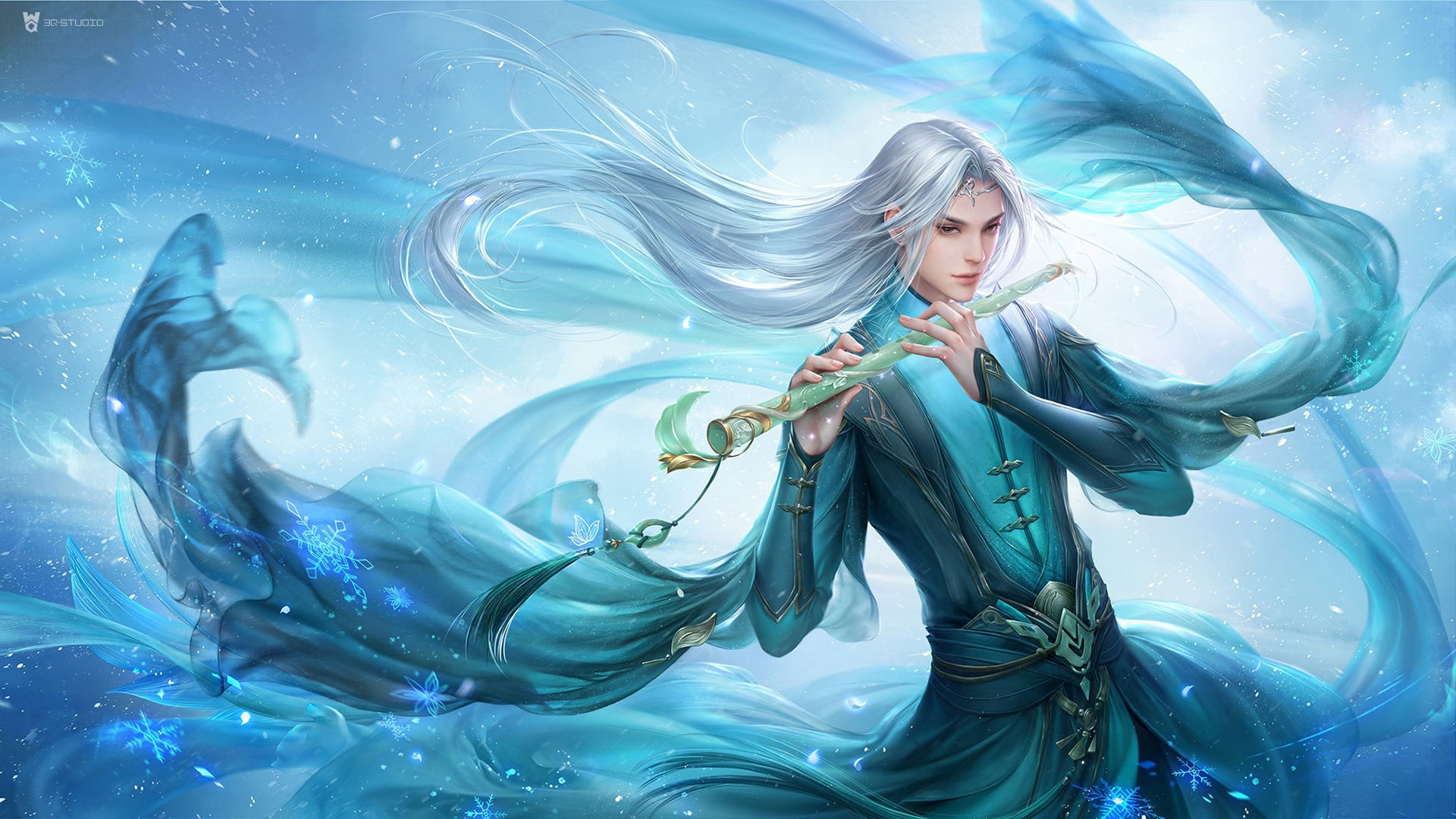 magic, fantasy, bard, Chiaki dream, 3Q STUDIO, art, snowflakes, 1080P, HD Wallpaper