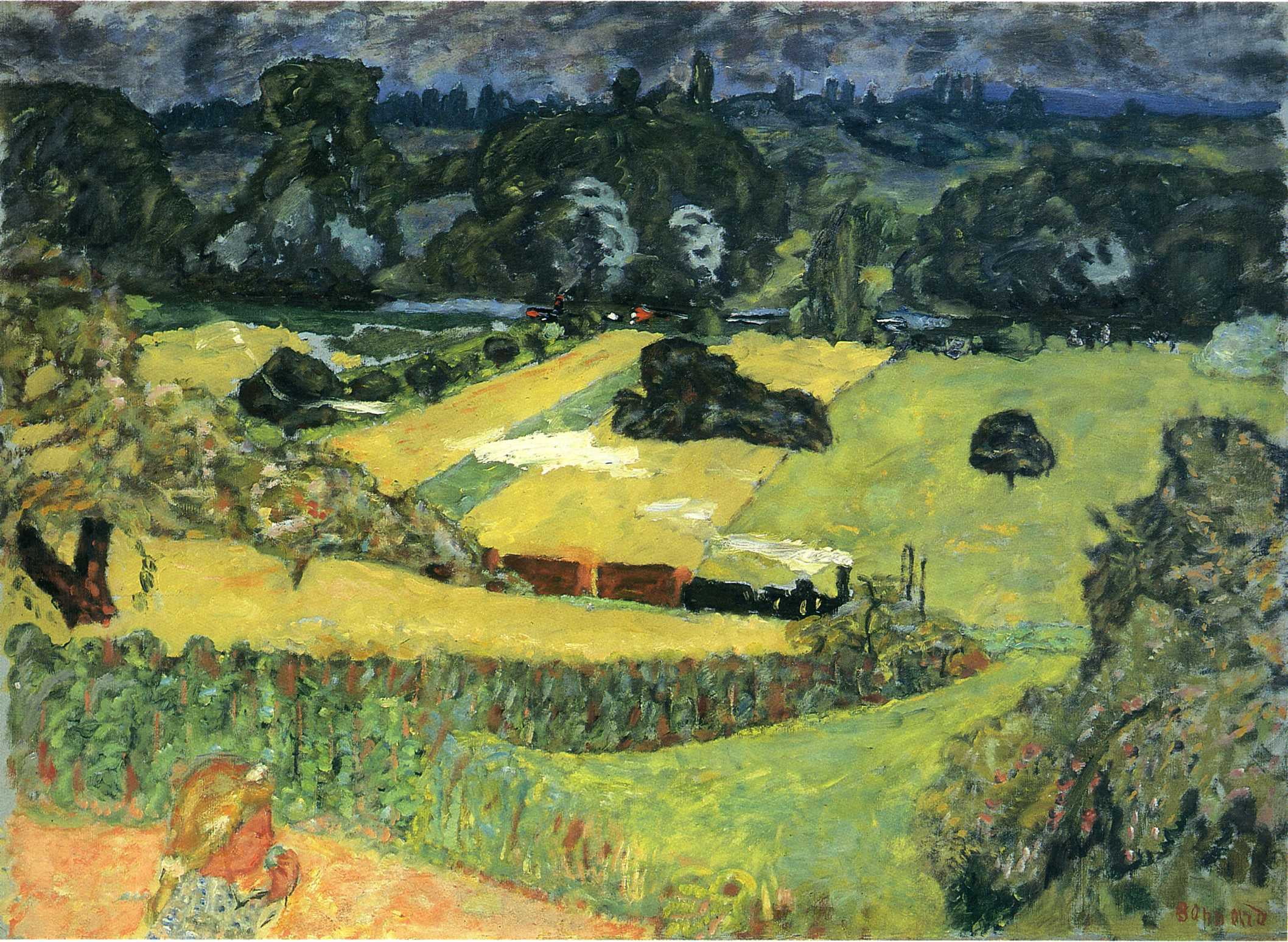 Bonnard, trees, Pierre - Train and bardes., Nabi intimism, field, girl, 1080P, HD Wallpaper