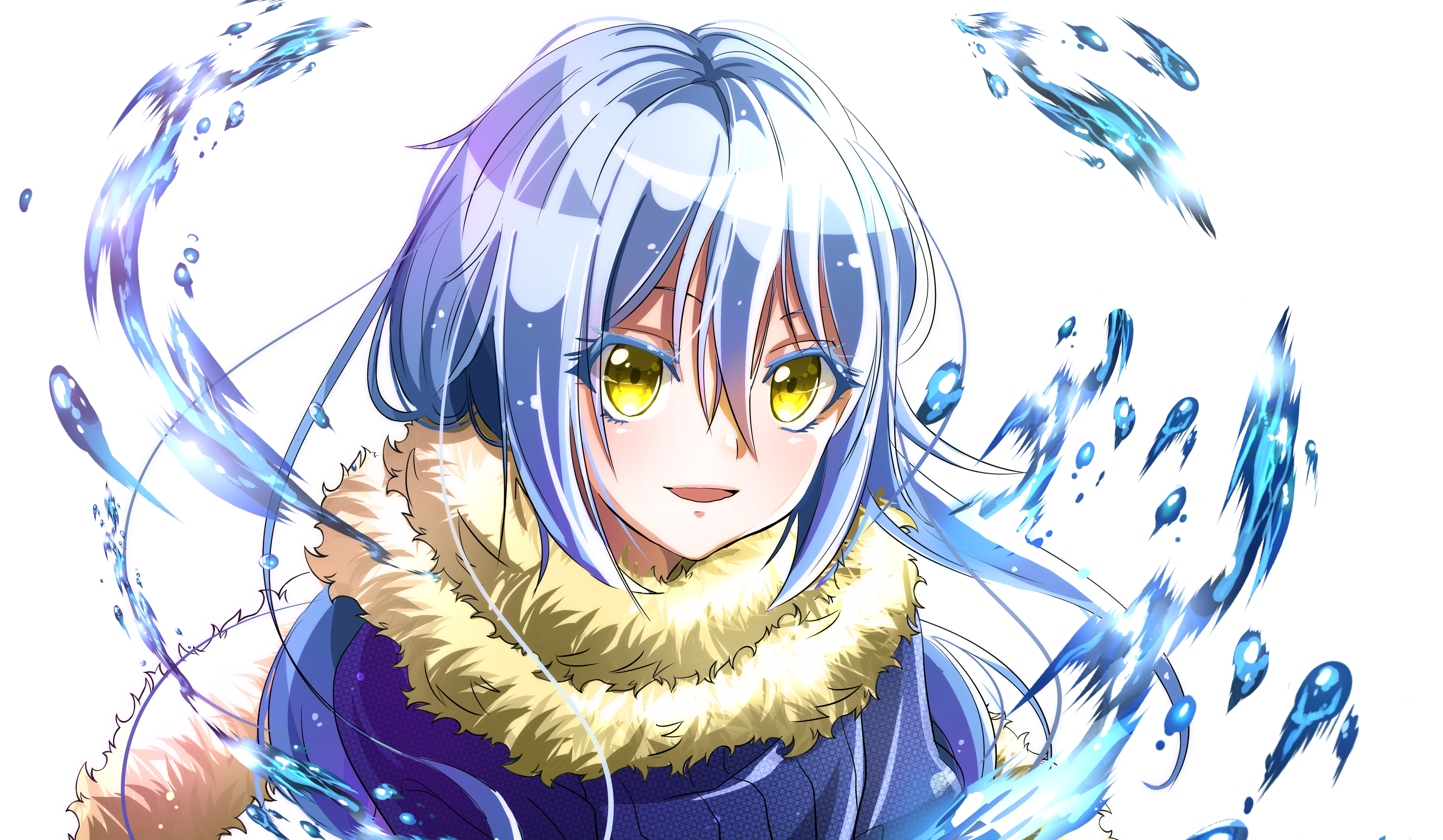 Face, Girl, Anime, 4K, Rimuru Tempest, That Time I Got Reincarnated as a Slime, Blue Hair, Yellow Eyes, HD Wallpaper