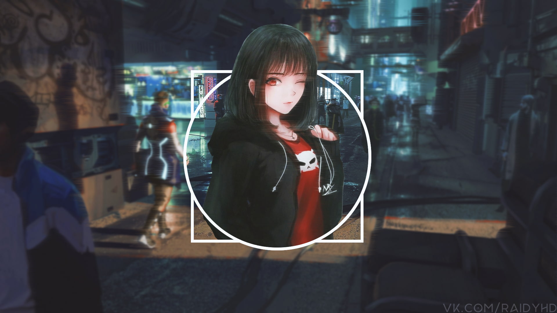 standing, front view, reflection, holding, picture-in-picture, portrait, hairstyle, night, anime, technology, music, bangs, photography themes, one person, HD Wallpaper