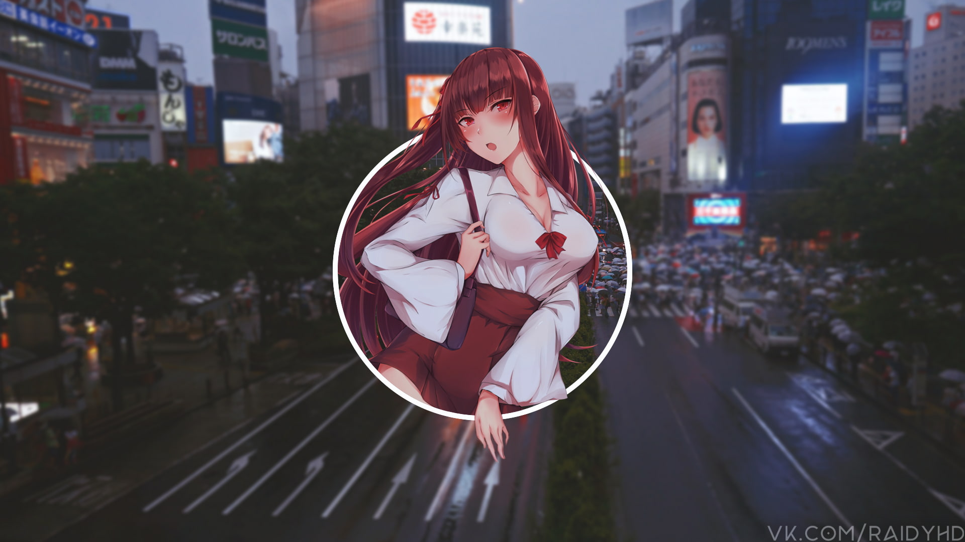 adult, standing, hairstyle, leisure activity, architecture, city life, transportation, anime girls, picture-in-picture, anime, road, built structure, building exterior, HD Wallpaper