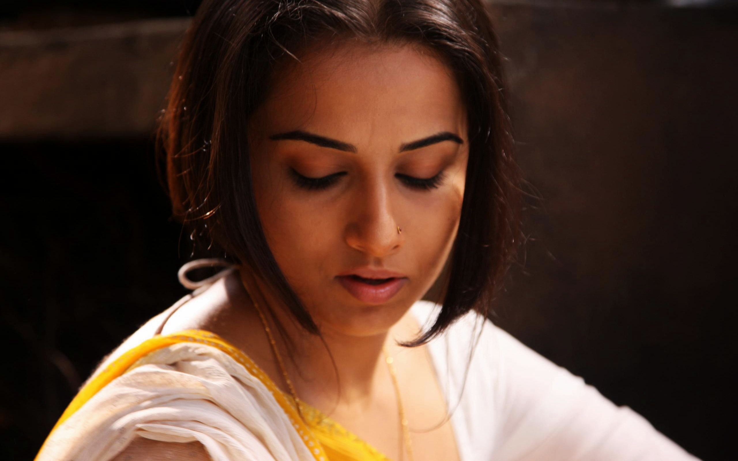 beautiful woman, headshot, depression - sadness, indoors, women, portrait, Balan, sadness, Ishqiya, looking down, hair, 2K, beauty, front view, eyes closed, HD Wallpaper