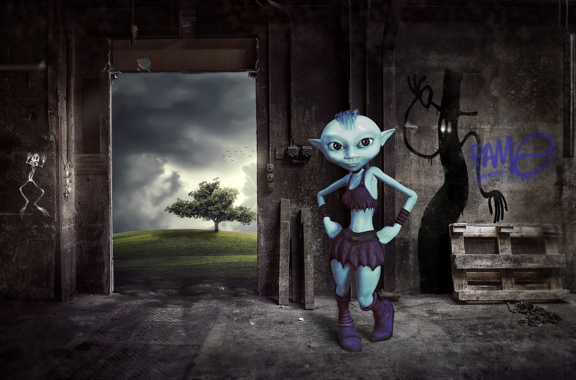 human body part, figure, top, ailing, purple, monster - fictional character, composing, mood, people, human representation, wood - material, art and craft, HD Wallpaper