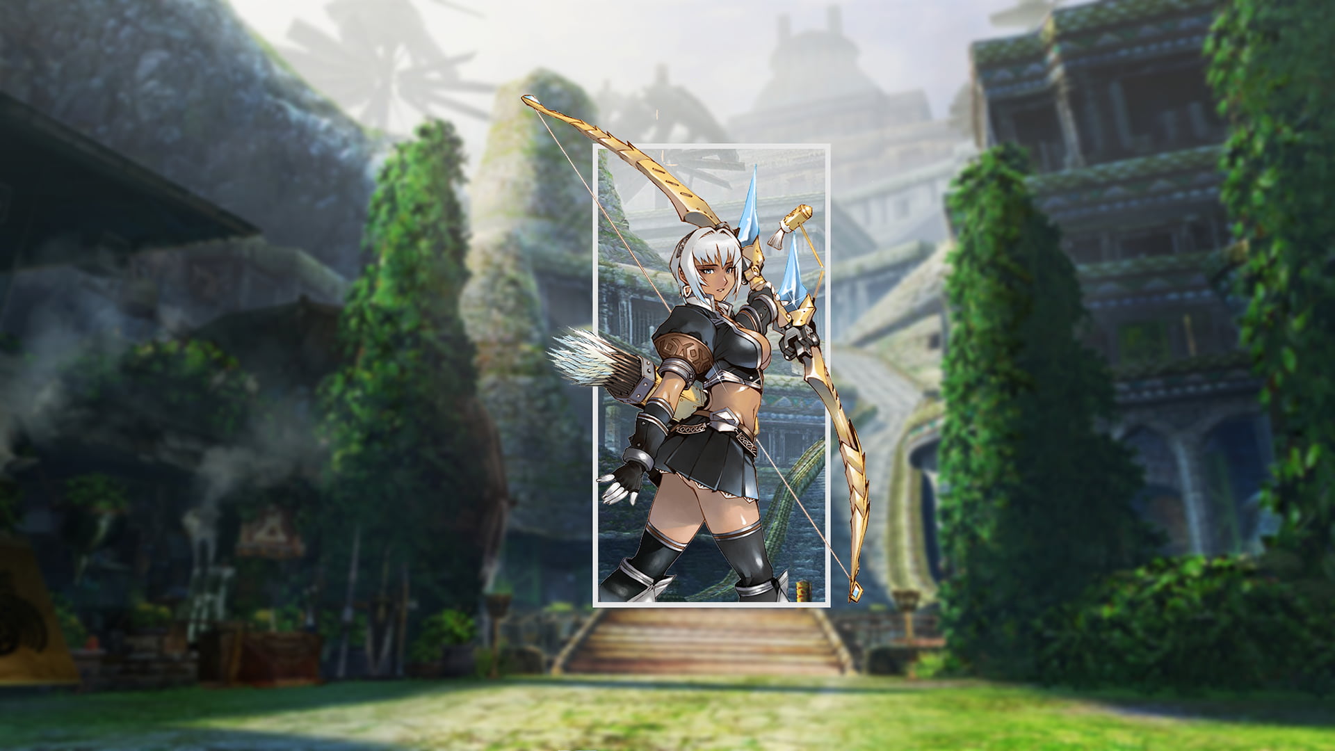 piture in picture, Girl With Weapon, anime girls, Monster Hunter, picture-in-picture, 1080P, HD Wallpaper