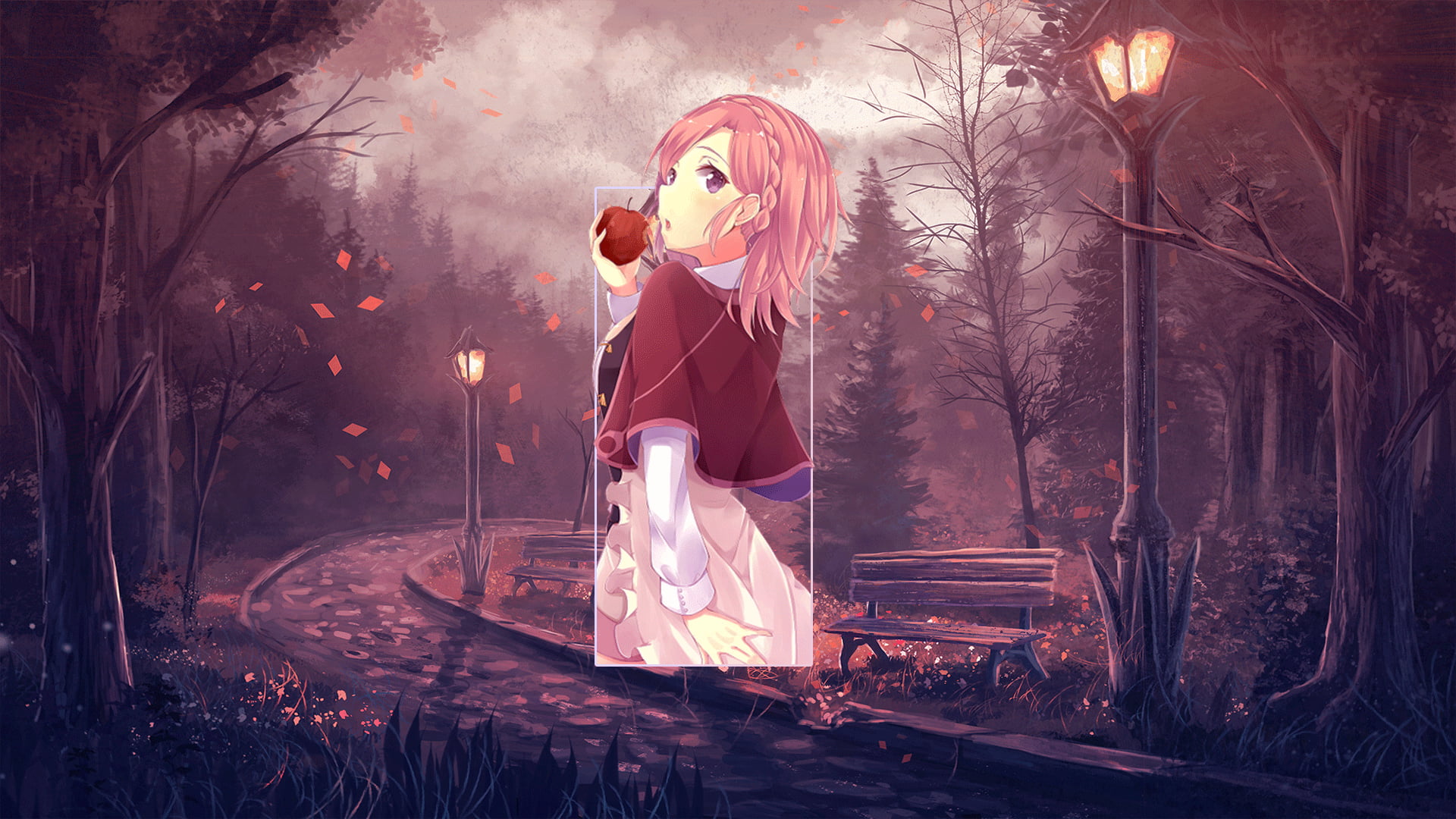 Photoshop, anime, 1080P, anime girls, Apple a Caramel, fall, picture-in-picture, piture in picture, digital art, anime landscape, HD Wallpaper