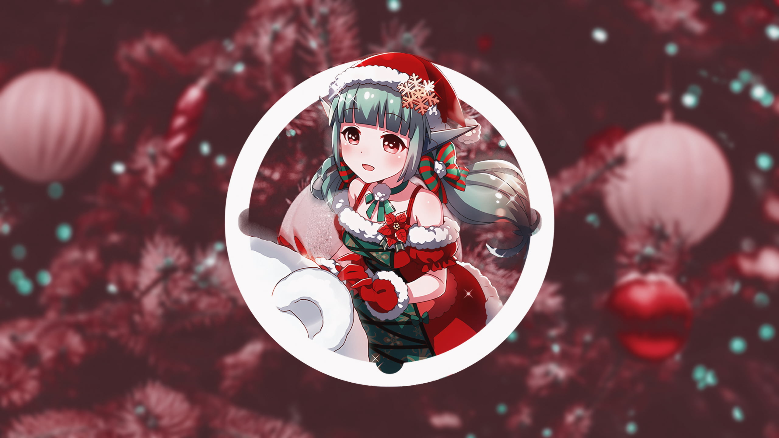 2K, anime girls, piture in picture, Christmas, HD Wallpaper