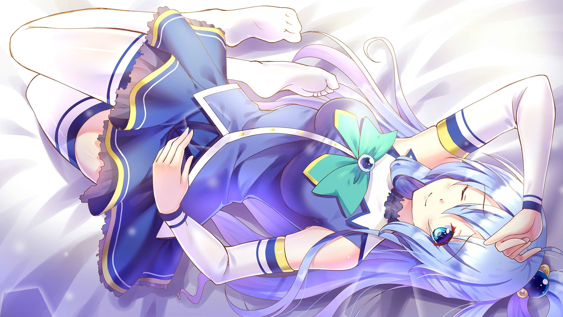 Kono Subarashii Sekai ni Shukufuku wo!, 1080P, anime, aqua eyes, blue hair, anime girls, stockings, long hair, Aqua (KonoSuba), dress, HD Wallpaper