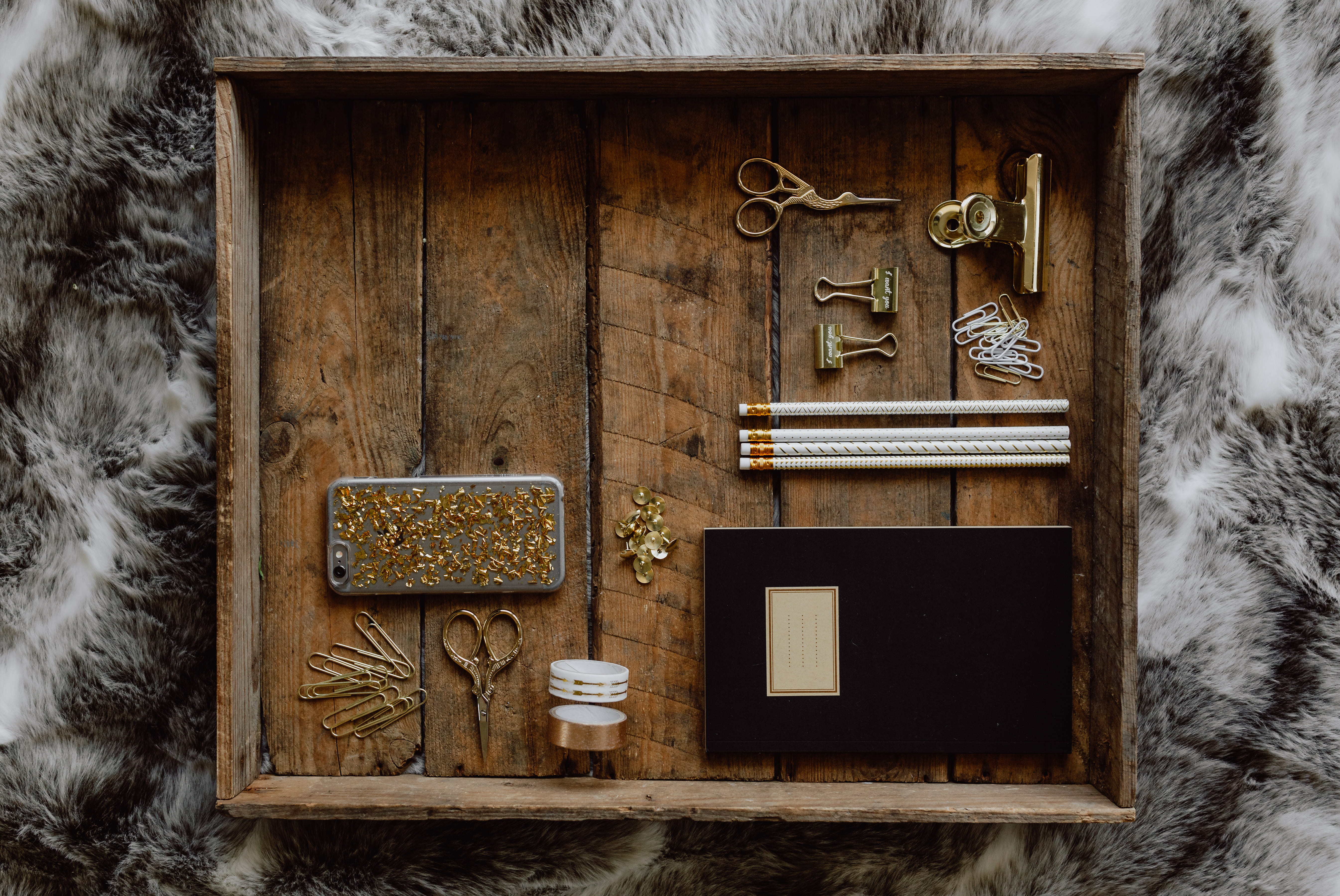 wood - material, wooden tray, notebook, gold, technology, golden, notepad, no people, top view, table, frame, publication, old, 5K, day, animal, office accesories, HD Wallpaper