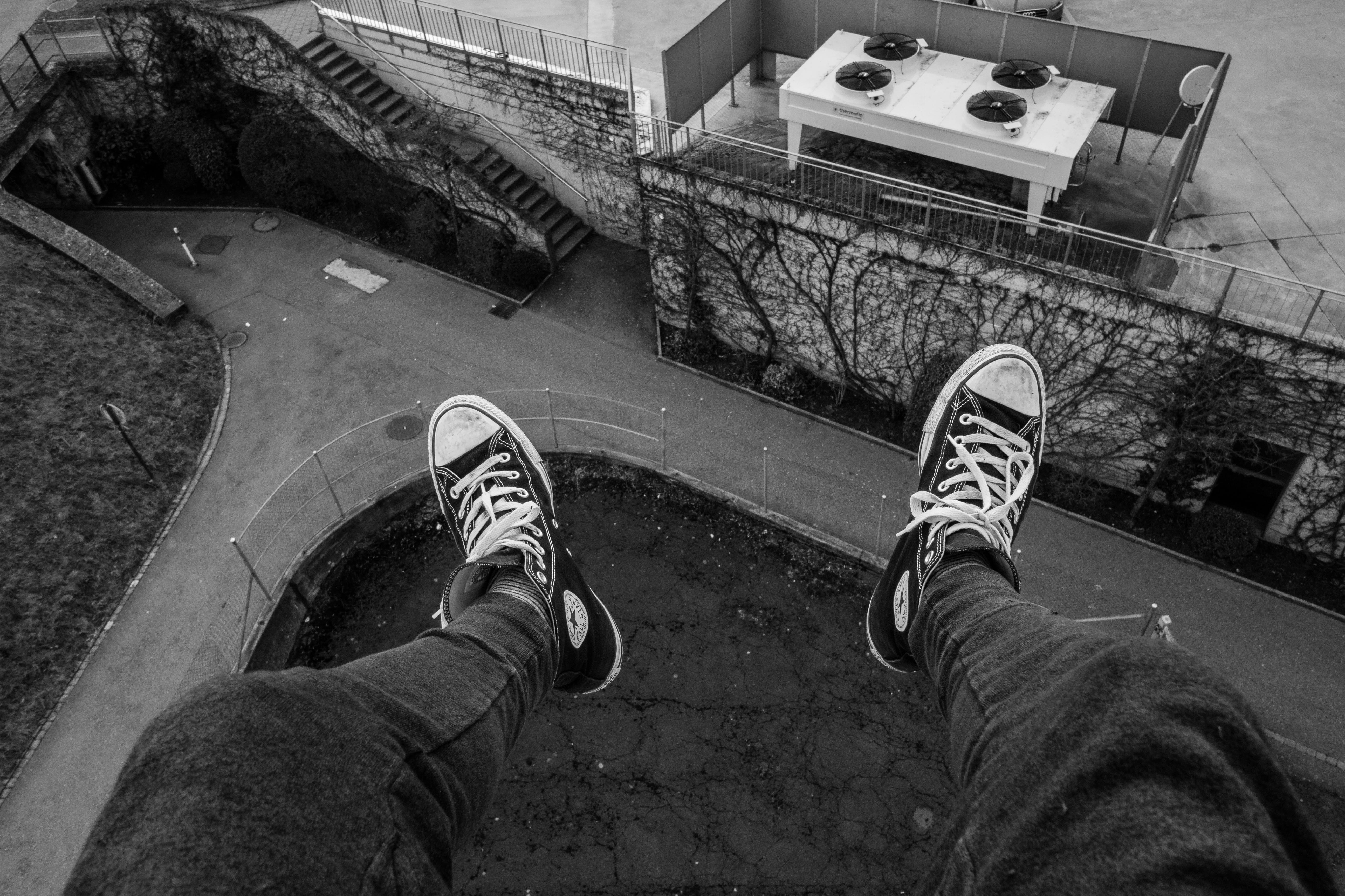 low section, personal perspective, human body part, steckborn, guy, rooftoping, relaxation, adventure, biax, adrenaline, high angle view, body part, 5K, HD Wallpaper