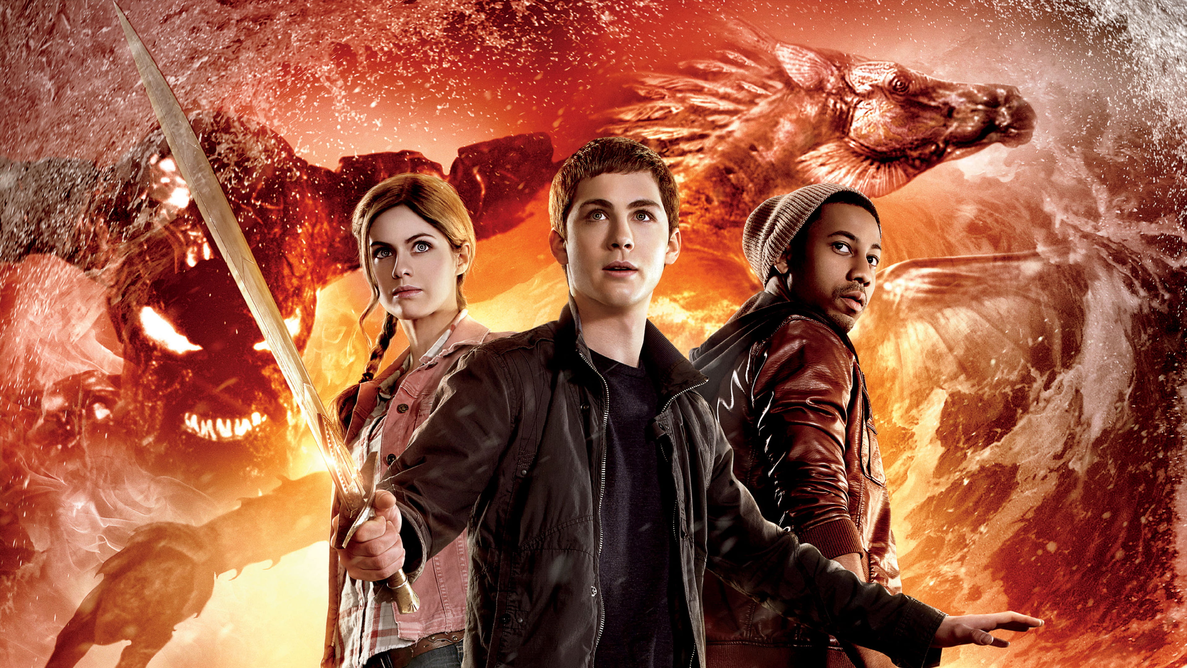 Girl, Alexandra Daddario, Fox, Fantasy, Family, Water Horse, indoors, Woman, Monsters, Brandon T. Jackson, Annabeth, Backround, Water, looking at camera, HD Wallpaper