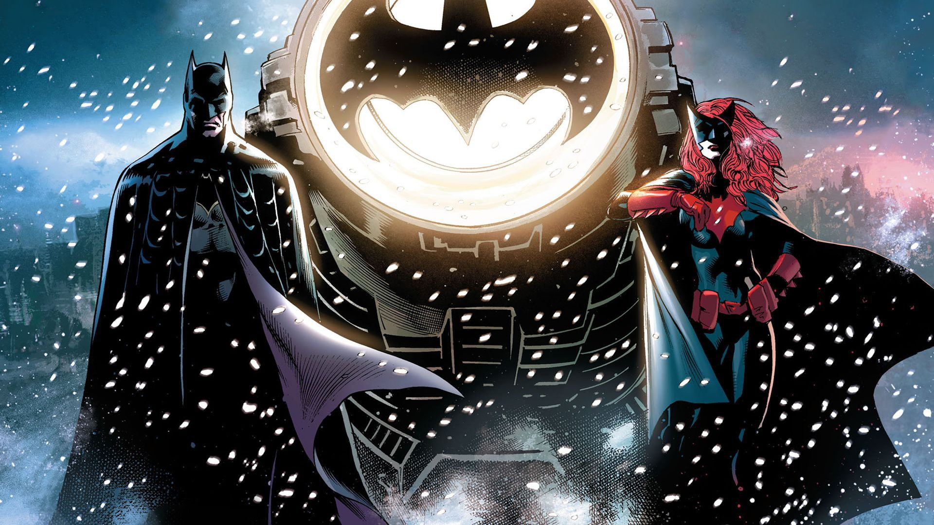 Snow, Batman, Winter, Katherine Kane, Mask, Superheroes, Kathy Kane, Bat, Cloak, Costume, Cape, Heroes, DC Comics, Red head, The Dark Knight, Comic, Spotlight, HD Wallpaper