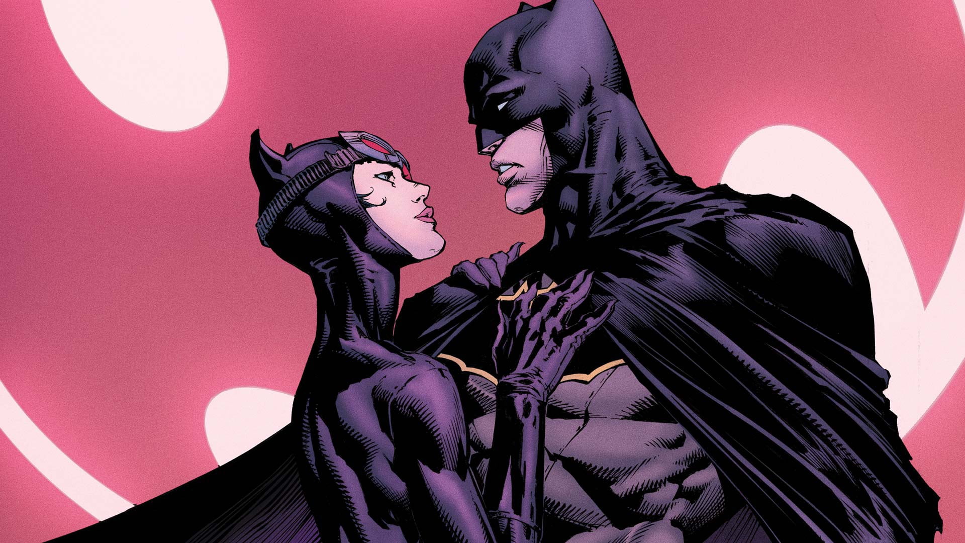 Selina Kyle, DC Comics, fantasy, Batman, man, superheroes, couple, cloak, Catwoman, fantasy art, mask, comics, 1080P, costume, artwork, girl, Bruce Wayne, HD Wallpaper