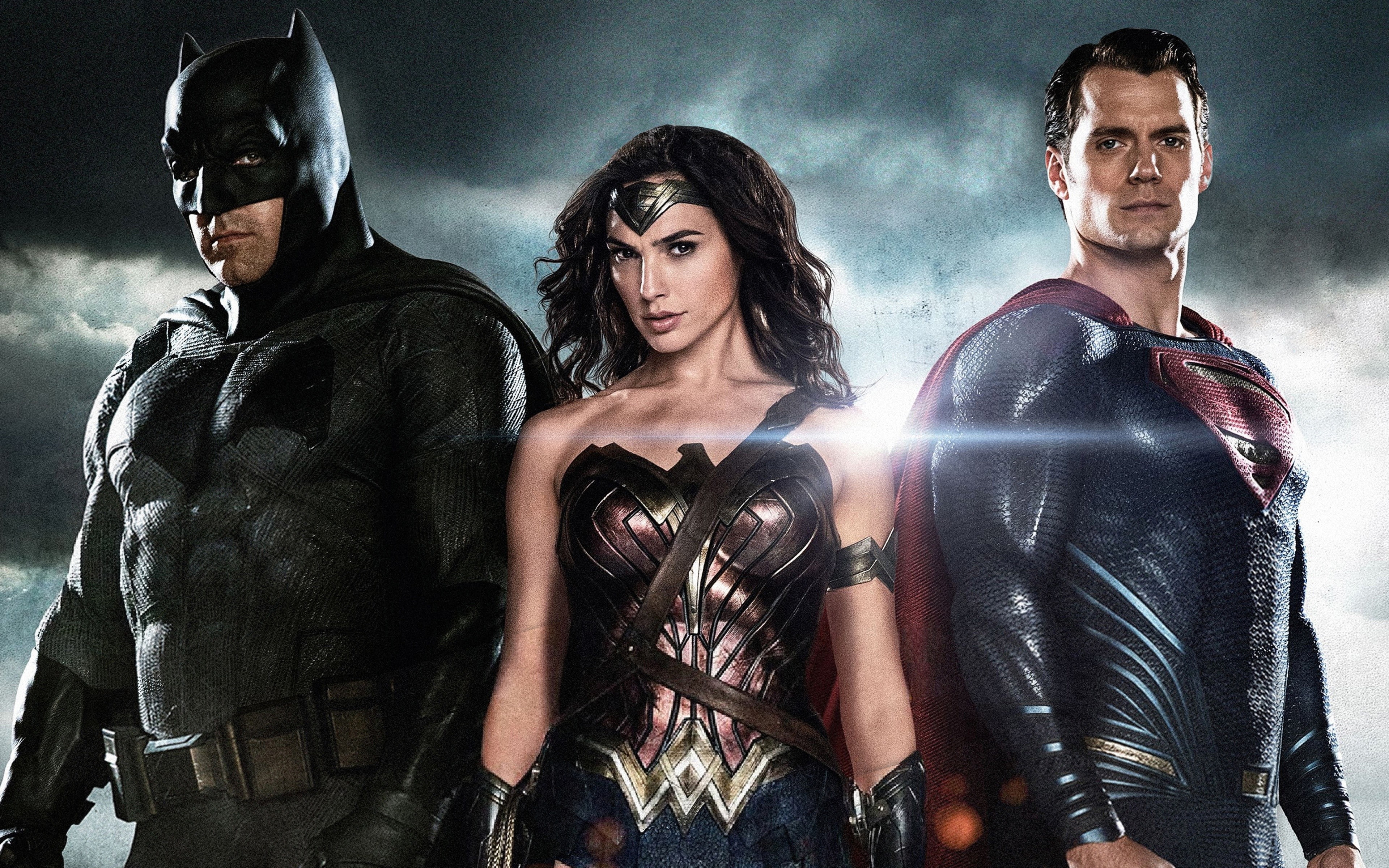wonder, batman, Ben Affleck, Gal Gadot, Batman v Superman: Dawn of Justice, standing, superman, Best Movies, side, Henry Cavill, movie, woman, 4K, HD Wallpaper